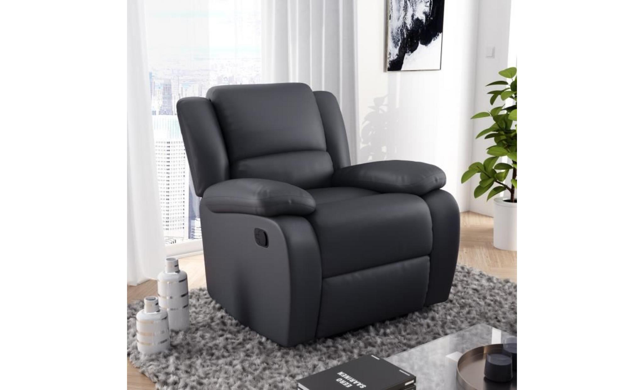 relax fauteuil relaxation   simili noir   style contemporain   l 86 x p 90 cm pas cher