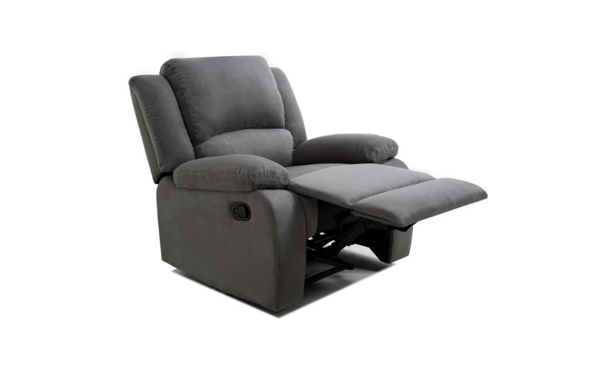 relax fauteuil relaxation   tissu gris   style contemporain   l 86 x p 90 cm