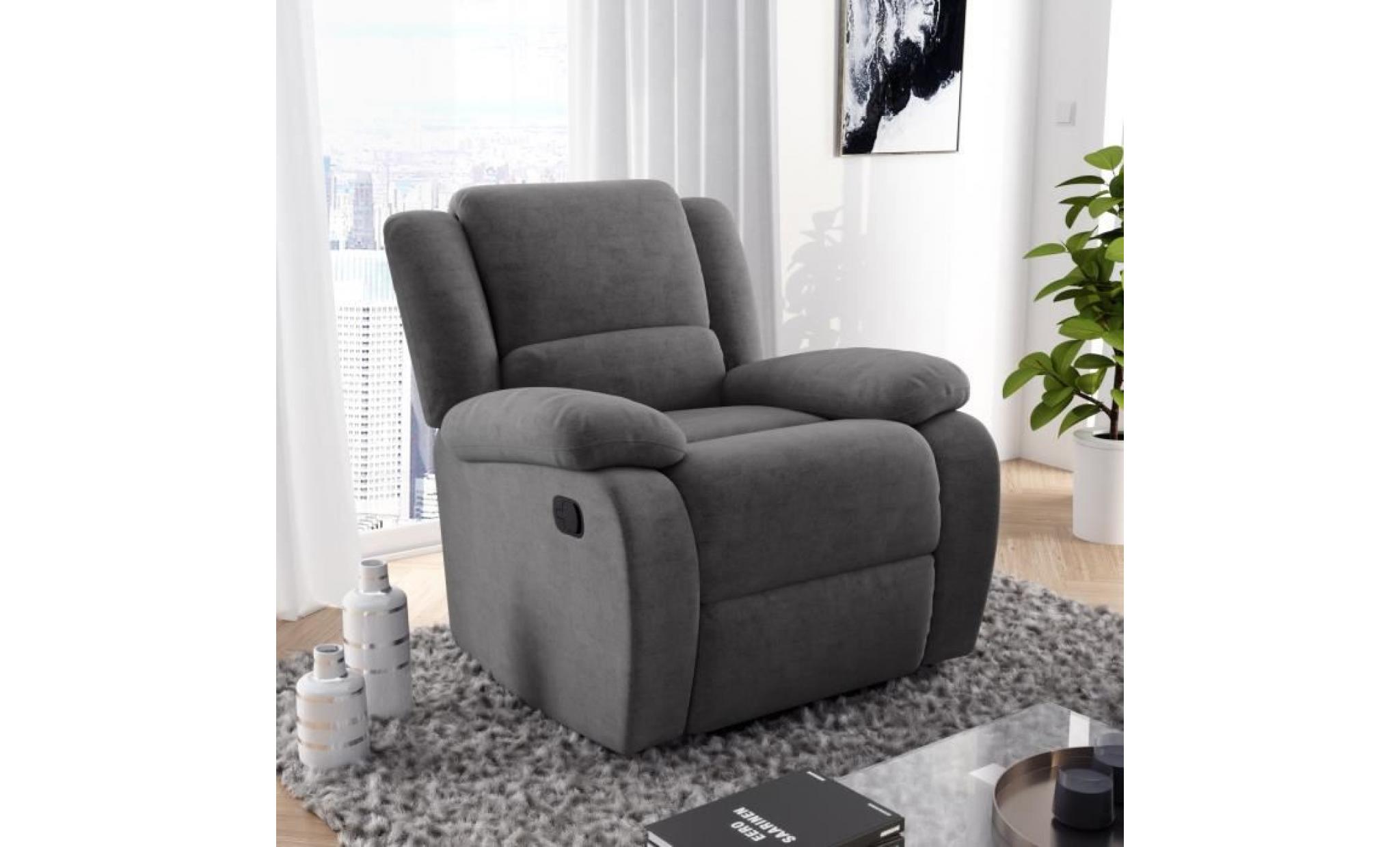 relax fauteuil relaxation   tissu gris   style contemporain   l 86 x p 90 cm pas cher