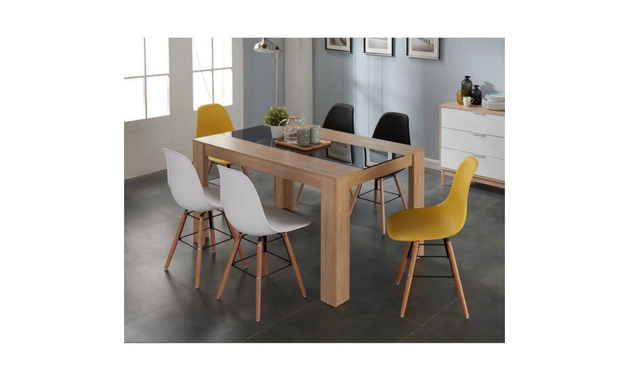 rena chaise salle à manger   jaune + pieds bois hêtre massif   scandinave  l 52 x p 46,5 cm pas cher