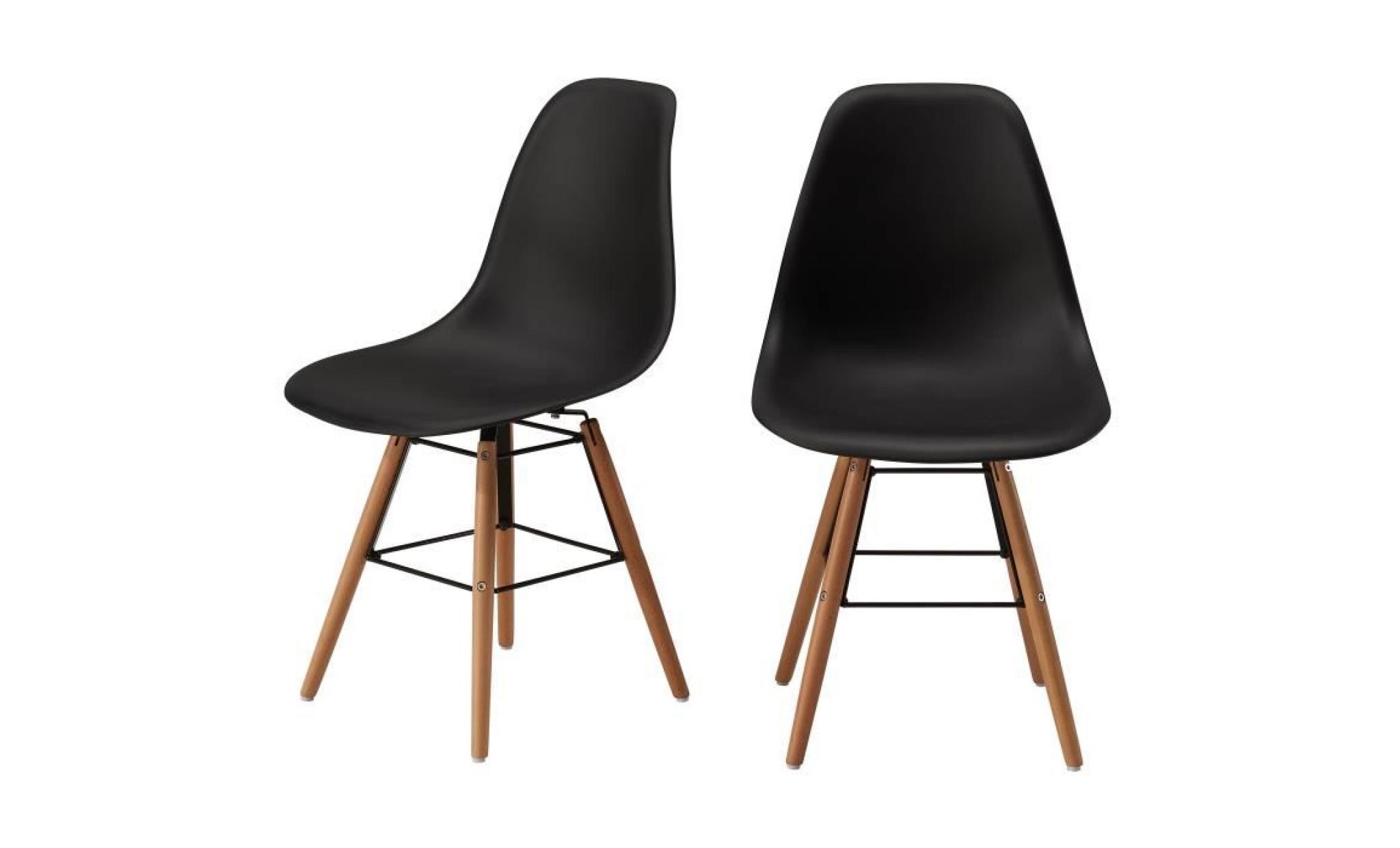 rena lot de 2 chaises de salle à manger noir satiné + pieds en bois hêtre massif   scandinave   l 52 x p 46,5 cm