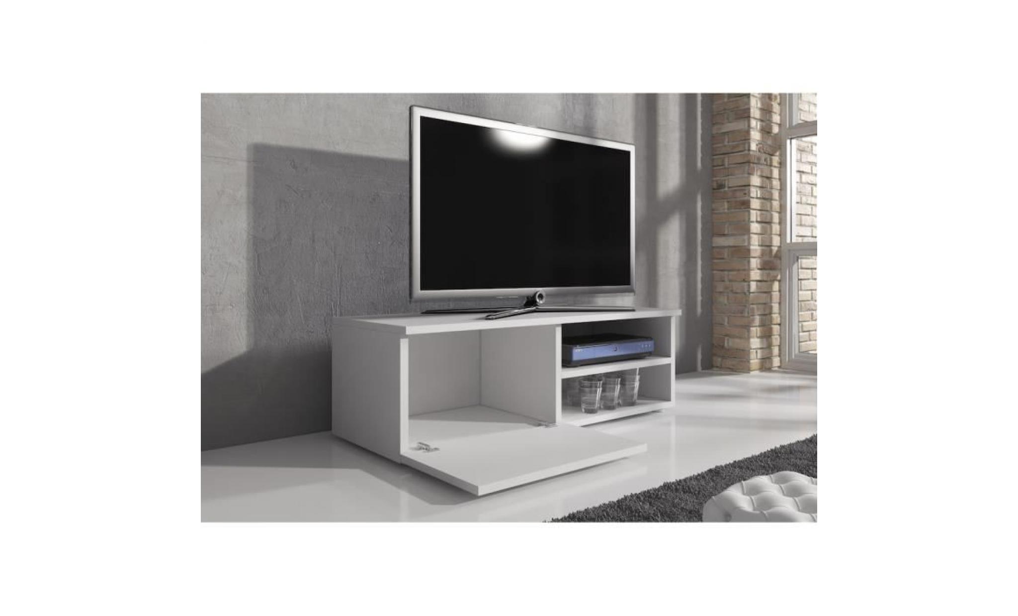 reno meuble tv contemporain décor blanc    120 cm pas cher