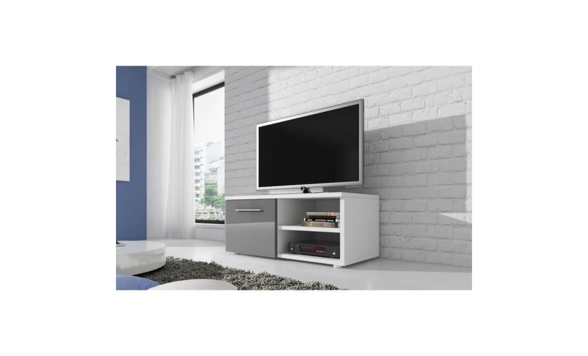 reno meuble tv contemporain décor blanc et gris    120 cm