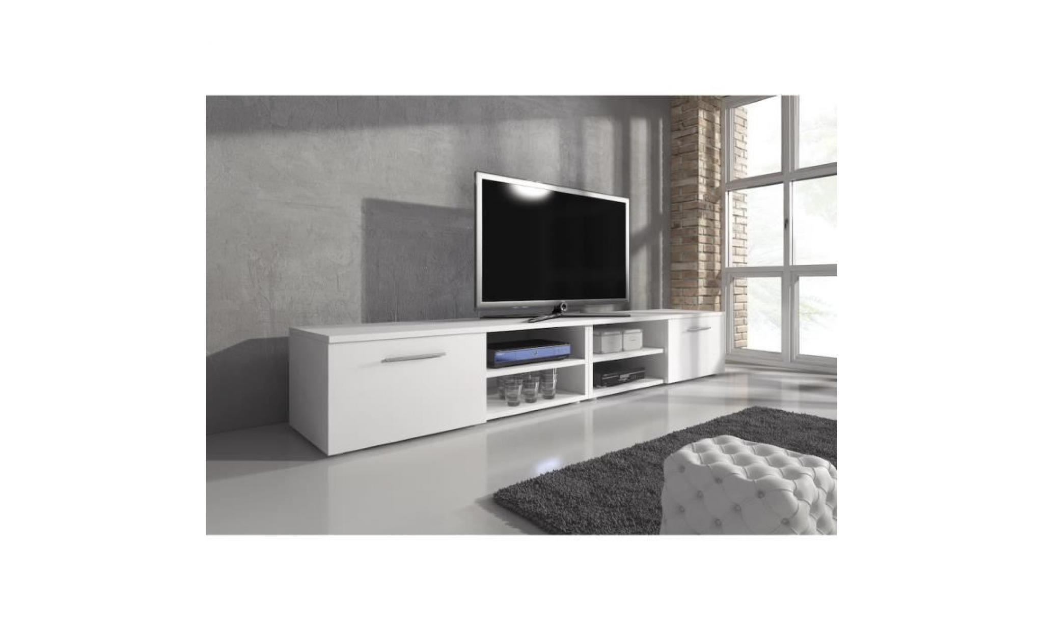 reno meuble tv contemporain décor blanc mat   240 cm