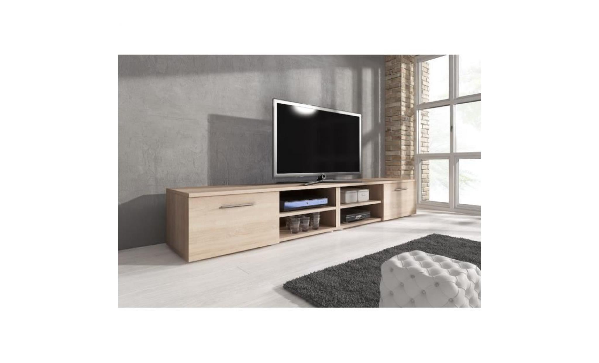 reno meuble tv contemporain décor chêne    240 cm