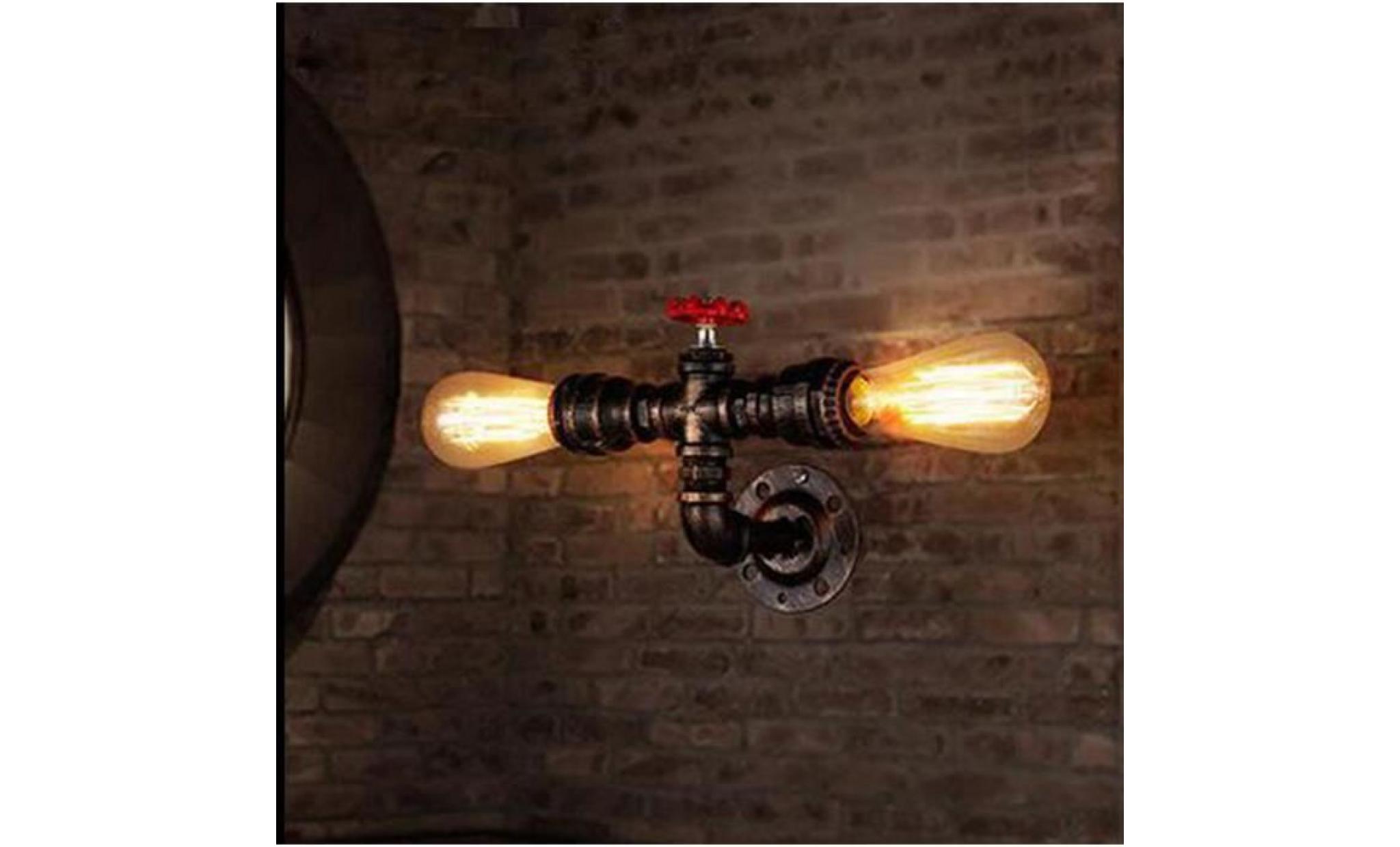 rétro applique murale industrielle tuyau d'eau vintage métal avec 2 douille e27 éclairage lumière decoratif e27 pour salon cuisine b