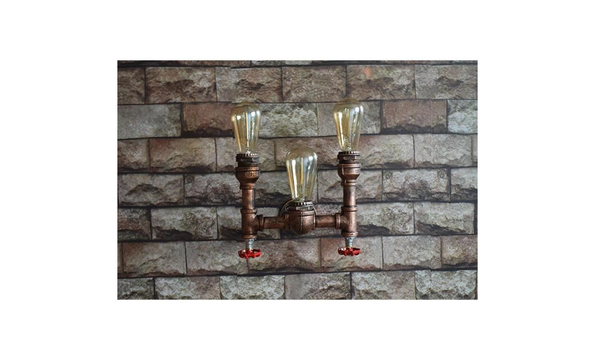 rétro industrielle lampe de tuyau d'eau en métal antique 3 lumières applique murale pour bar cuisine salon