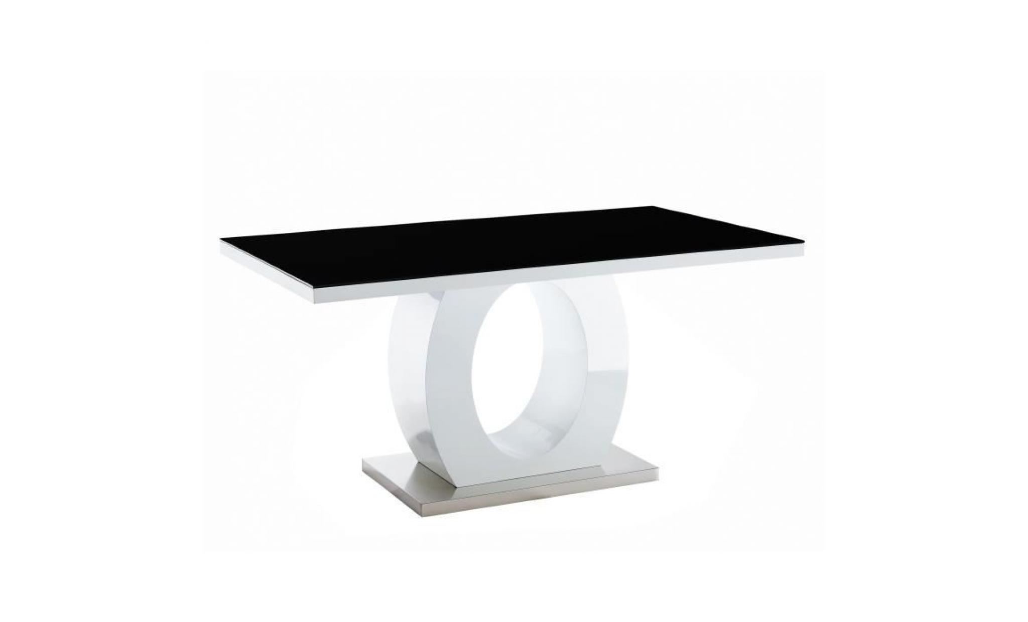ring table à manger de 6 à 8 personnes style contemporain laquée blanc brillant et noir   l 160 x l 90 cm pas cher
