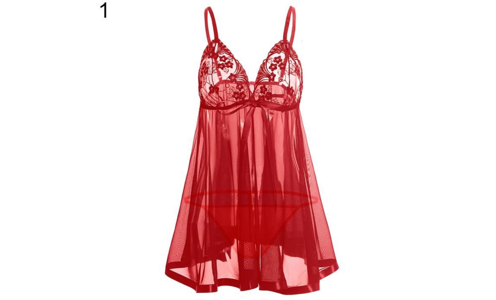 robe en dentelle transparente transparente à bretelles pour femmes throng sleepwear nightwear red l