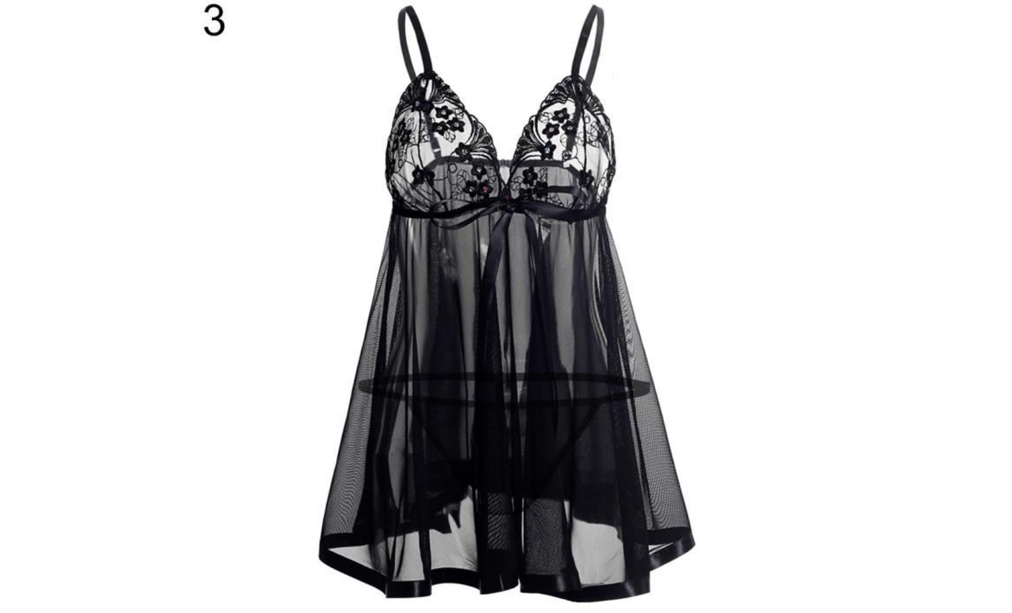 robe en dentelle transparente transparente à lacets pour femmes throng sleepwear nightwear black s