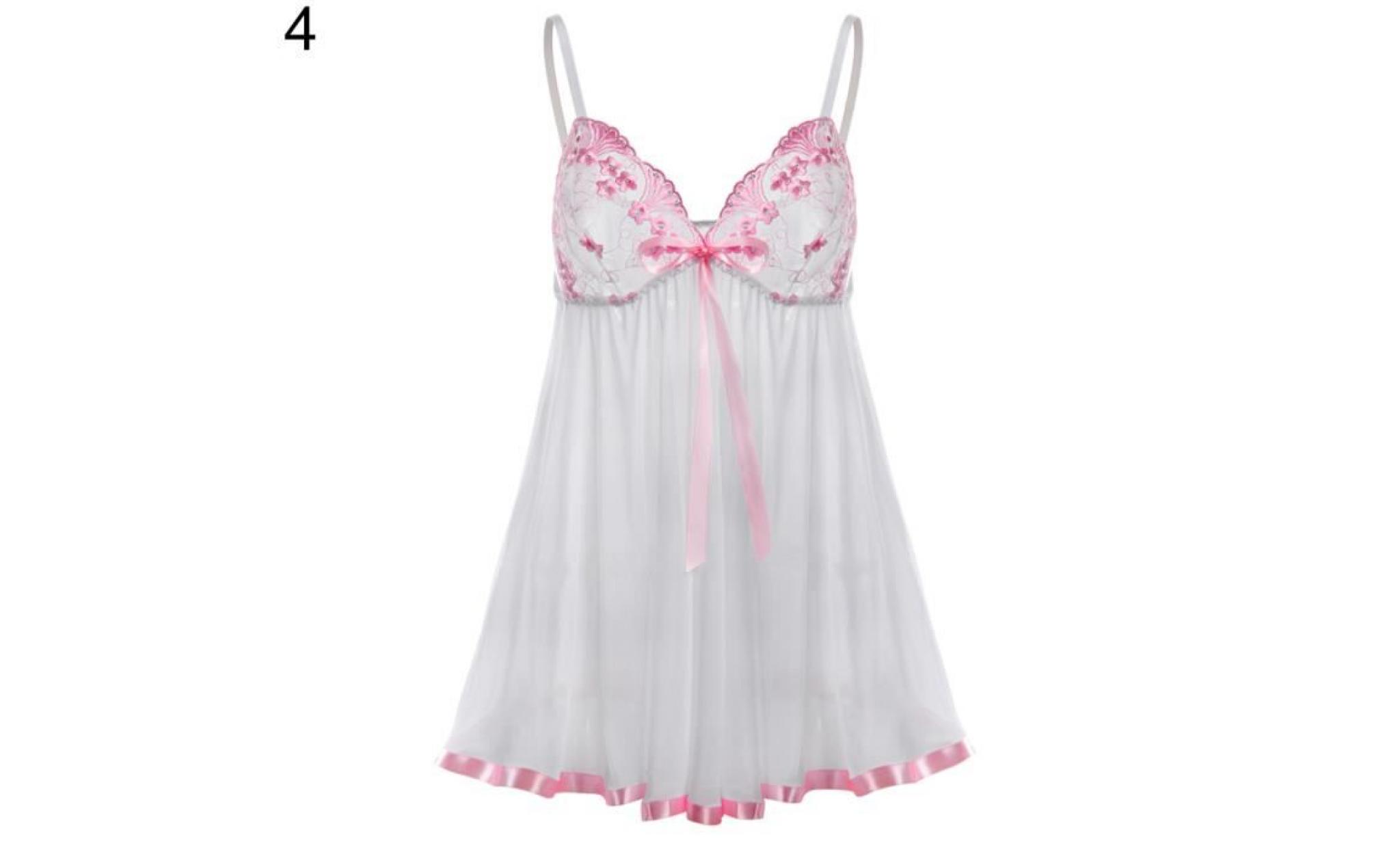 robe en dentelle transparente transparente à manches élastiques pour femmes throng sleepwear nightwear pink & white xl