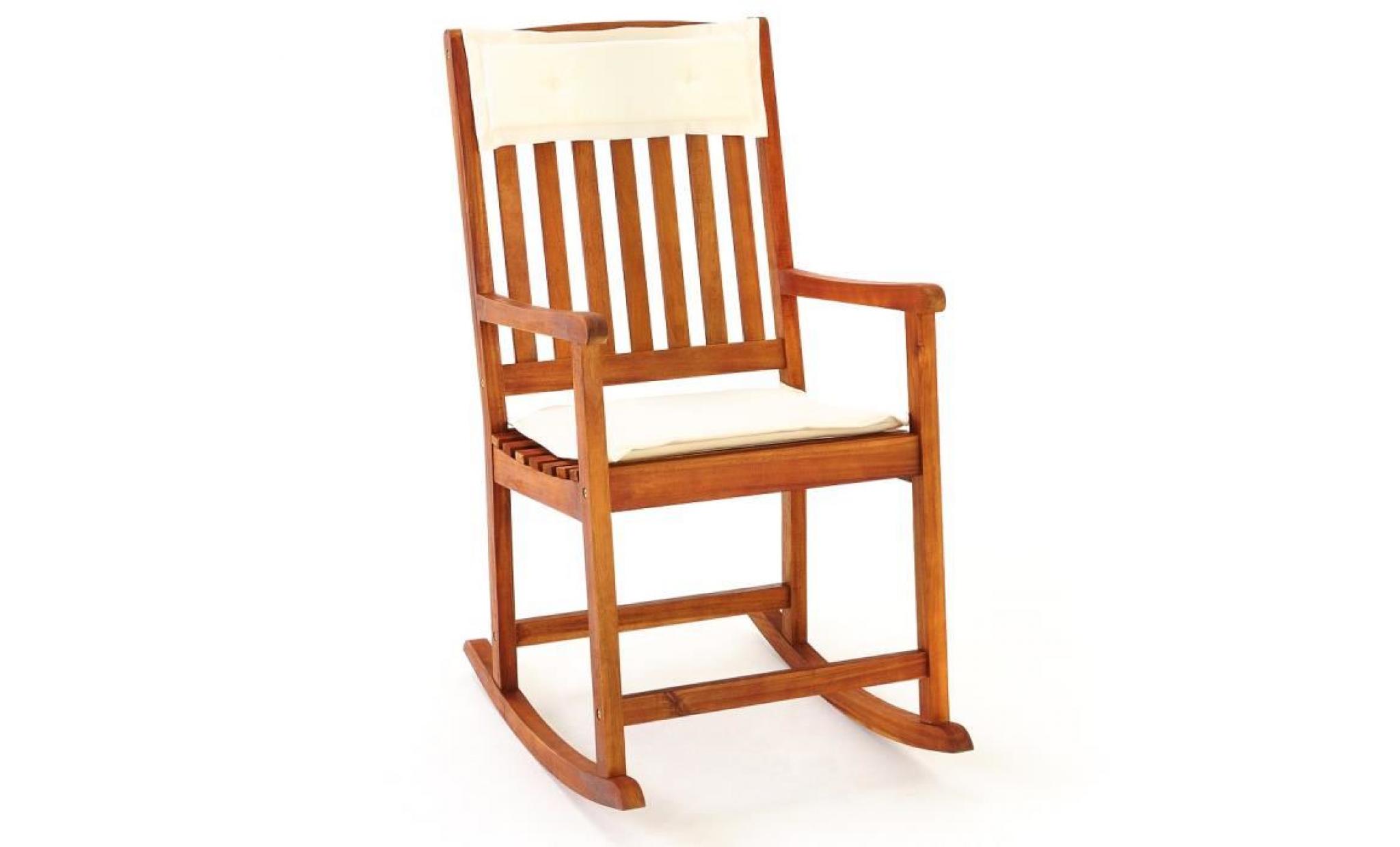 fauteuil à bascule en bois d'acacia avec 2 coussins   siège chaise jardin balcon