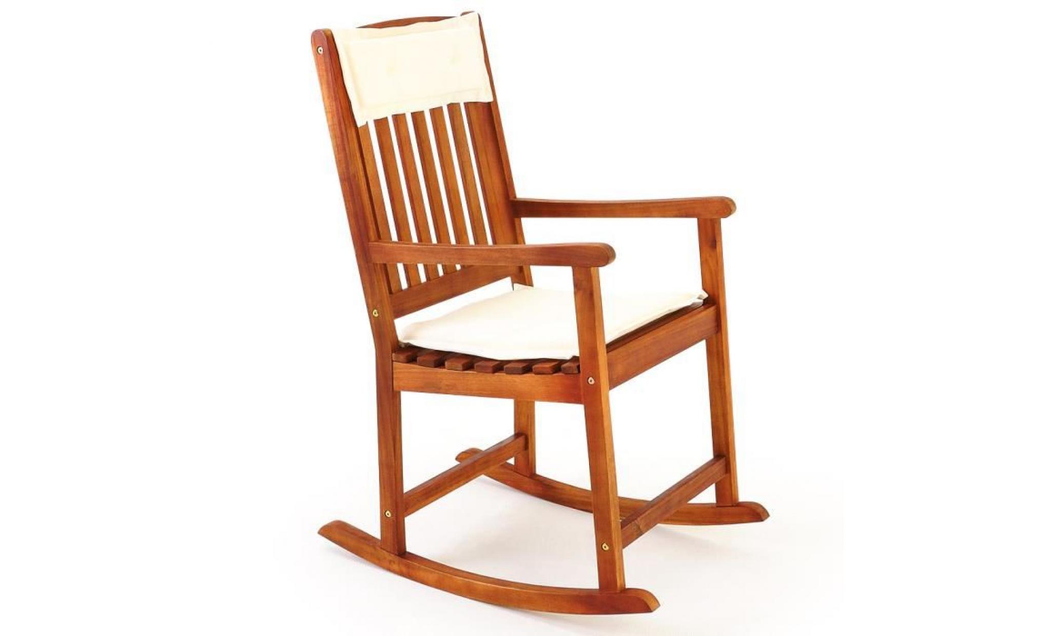 fauteuil à bascule en bois d'acacia avec 2 coussins   siège chaise jardin balcon pas cher