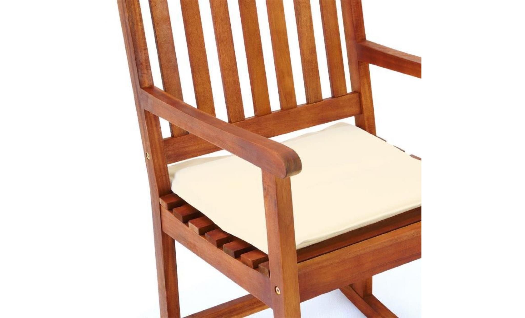 fauteuil à bascule en bois d'acacia avec 2 coussins   siège chaise jardin balcon pas cher