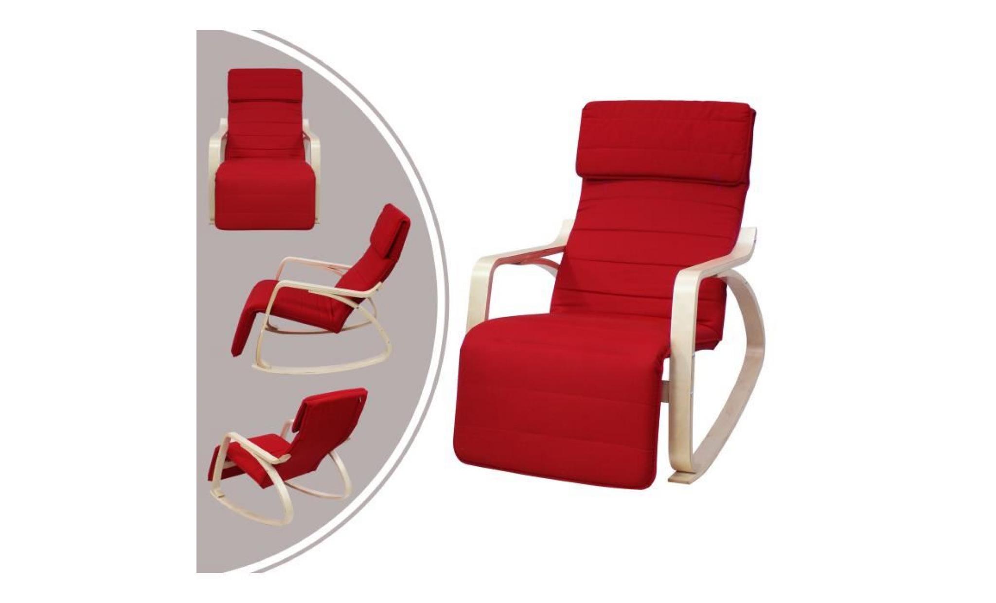 rocking chair , chaise à bascule, rouge, coussin 100% coton, avec repose pied, matériau du coussin:  coton