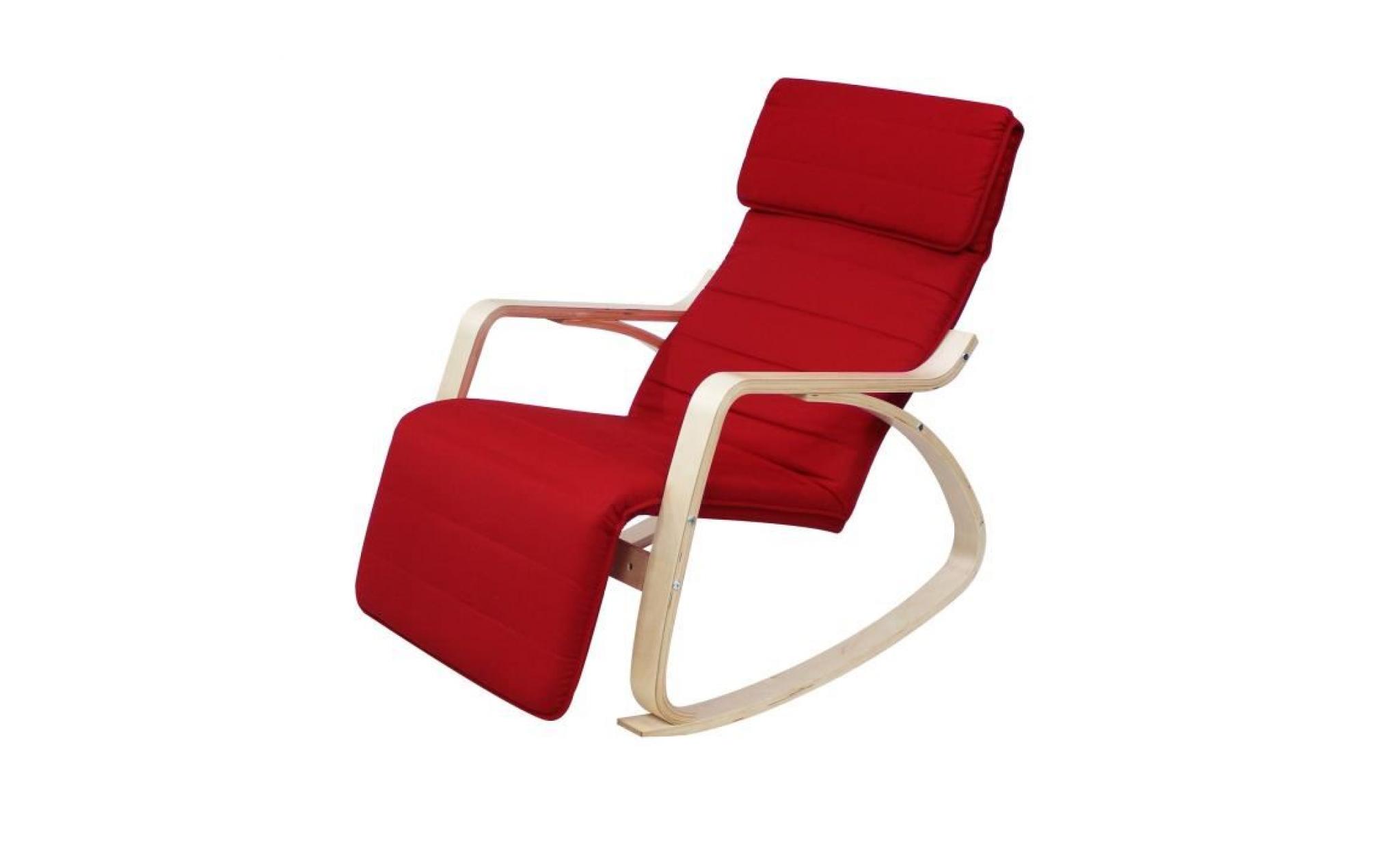 rocking chair , chaise à bascule, rouge, coussin 100% coton, avec repose pied, matériau du coussin:  coton pas cher
