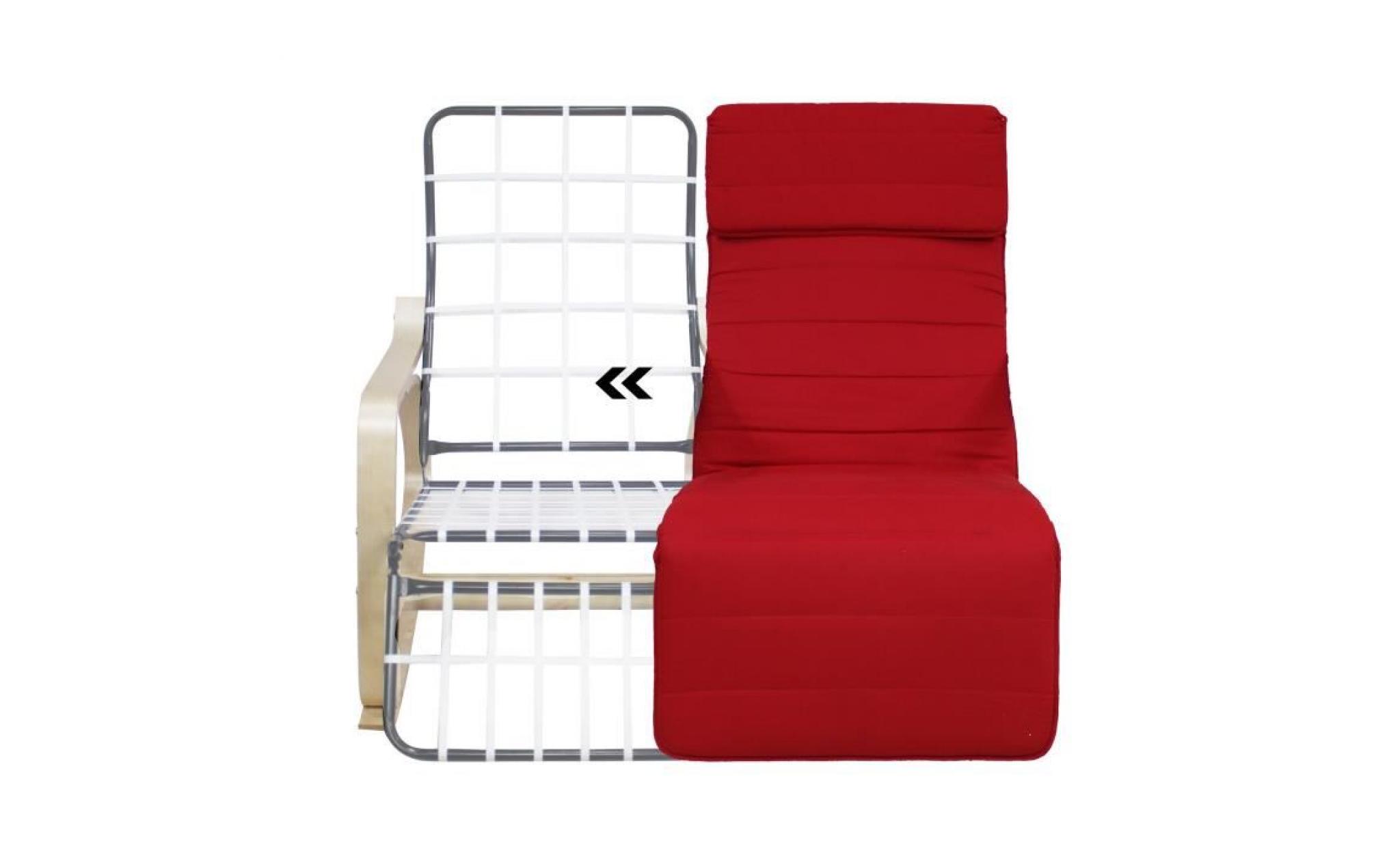 rocking chair , chaise à bascule, rouge, coussin 100% coton, avec repose pied, matériau du coussin:  coton pas cher