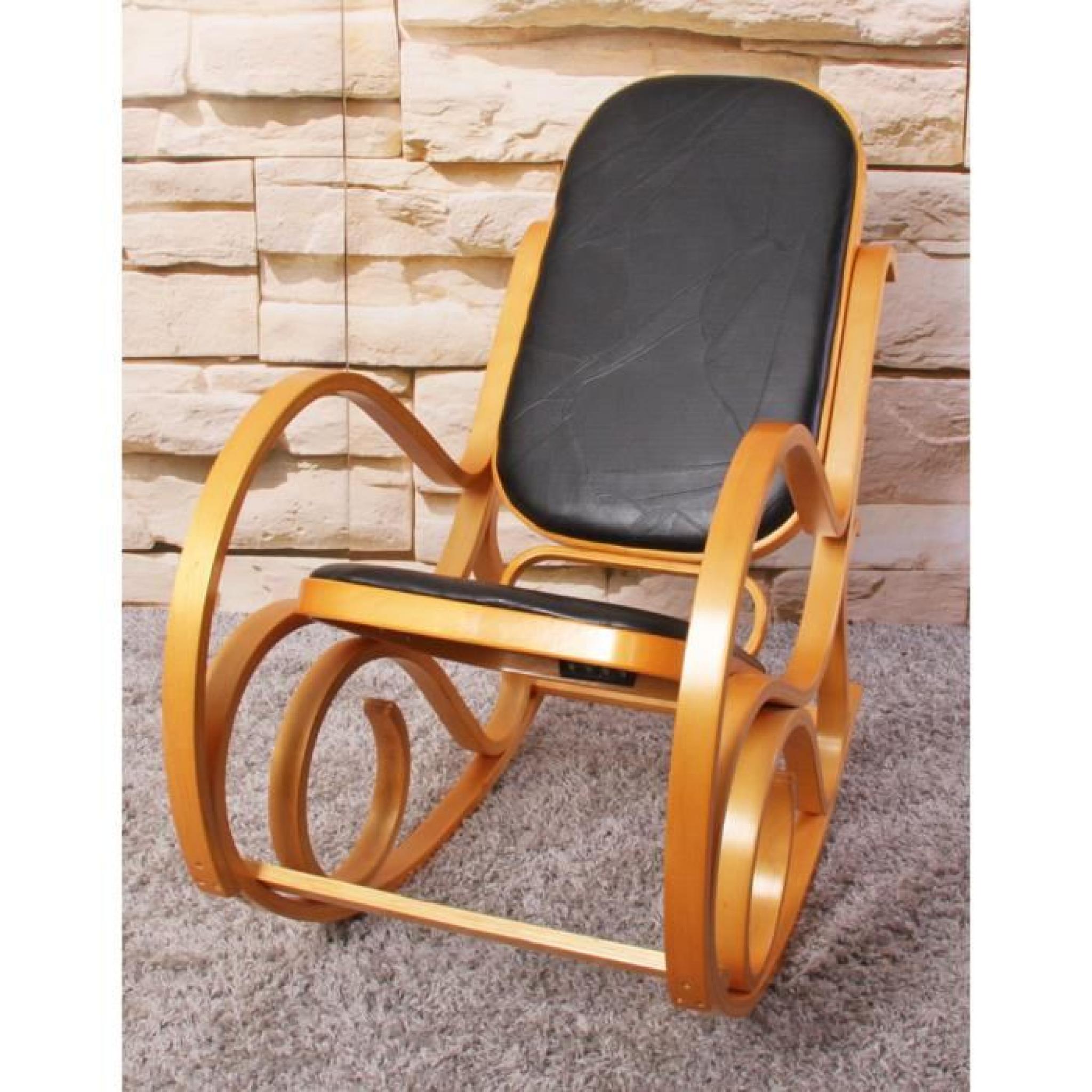Rocking chair chaise couleur chêne cuir patchwork