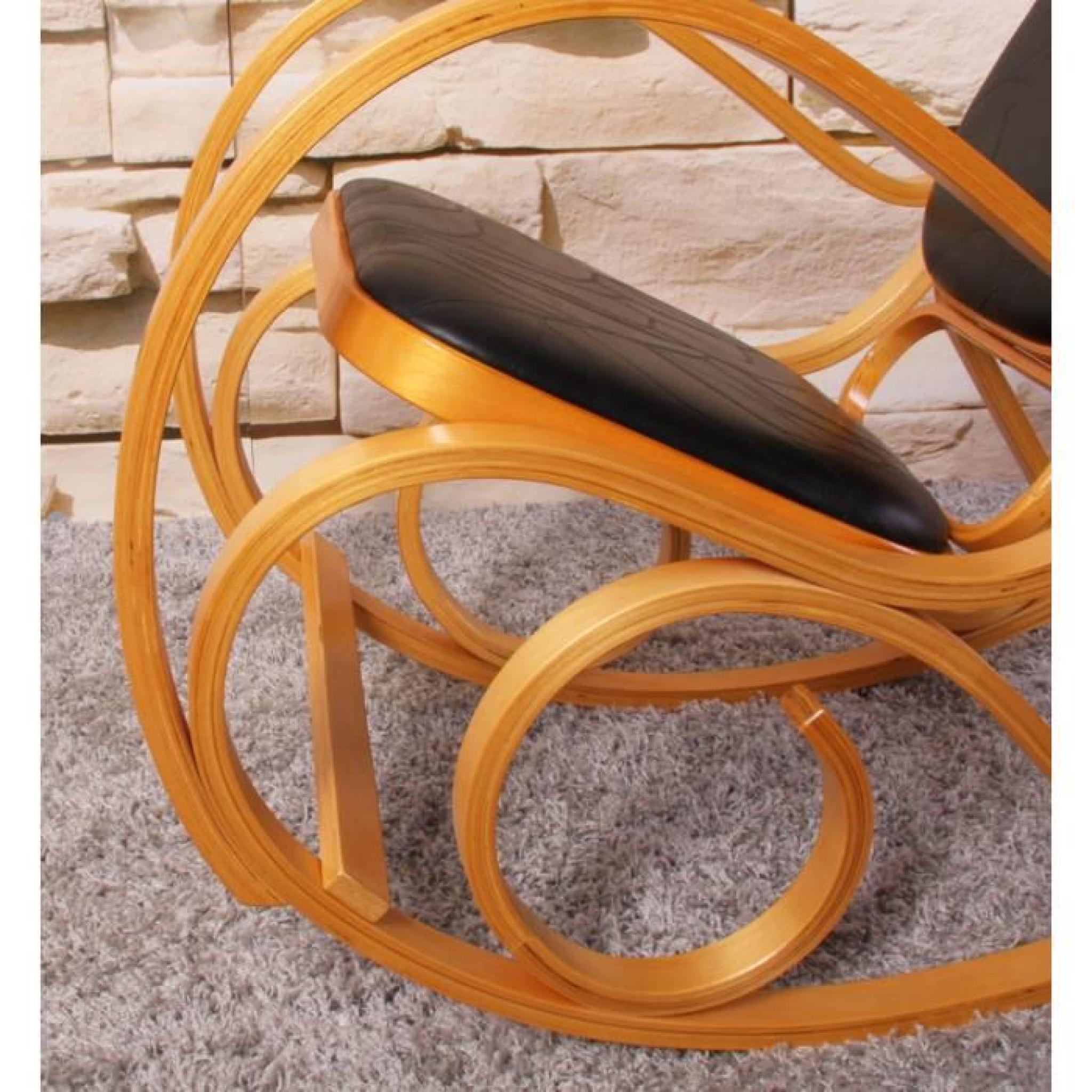 Rocking chair chaise couleur chêne cuir patchwork pas cher