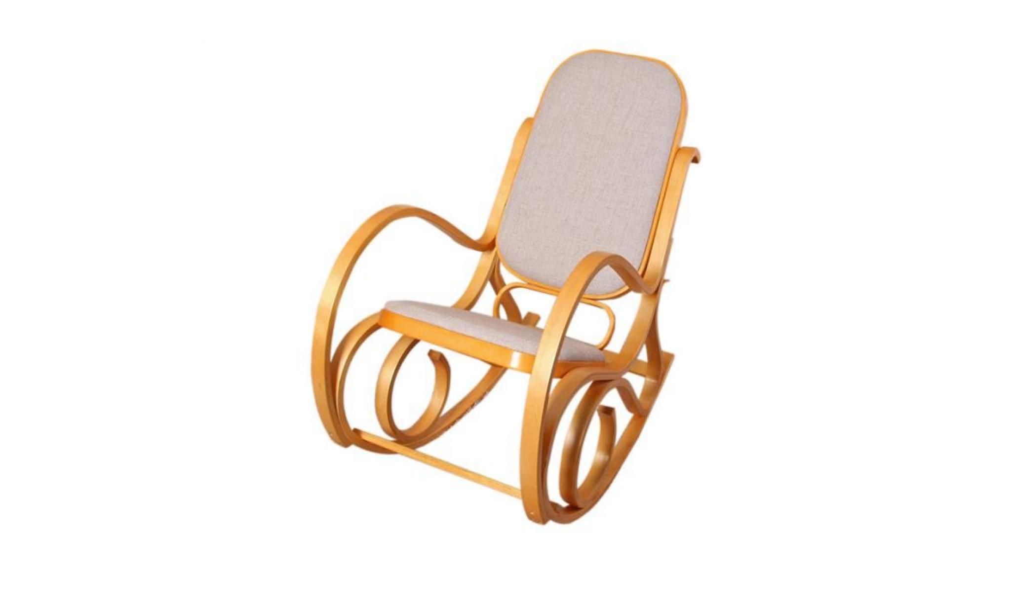 rocking chair, fauteuil à bascule m41, imitation chêne, tissu beige
