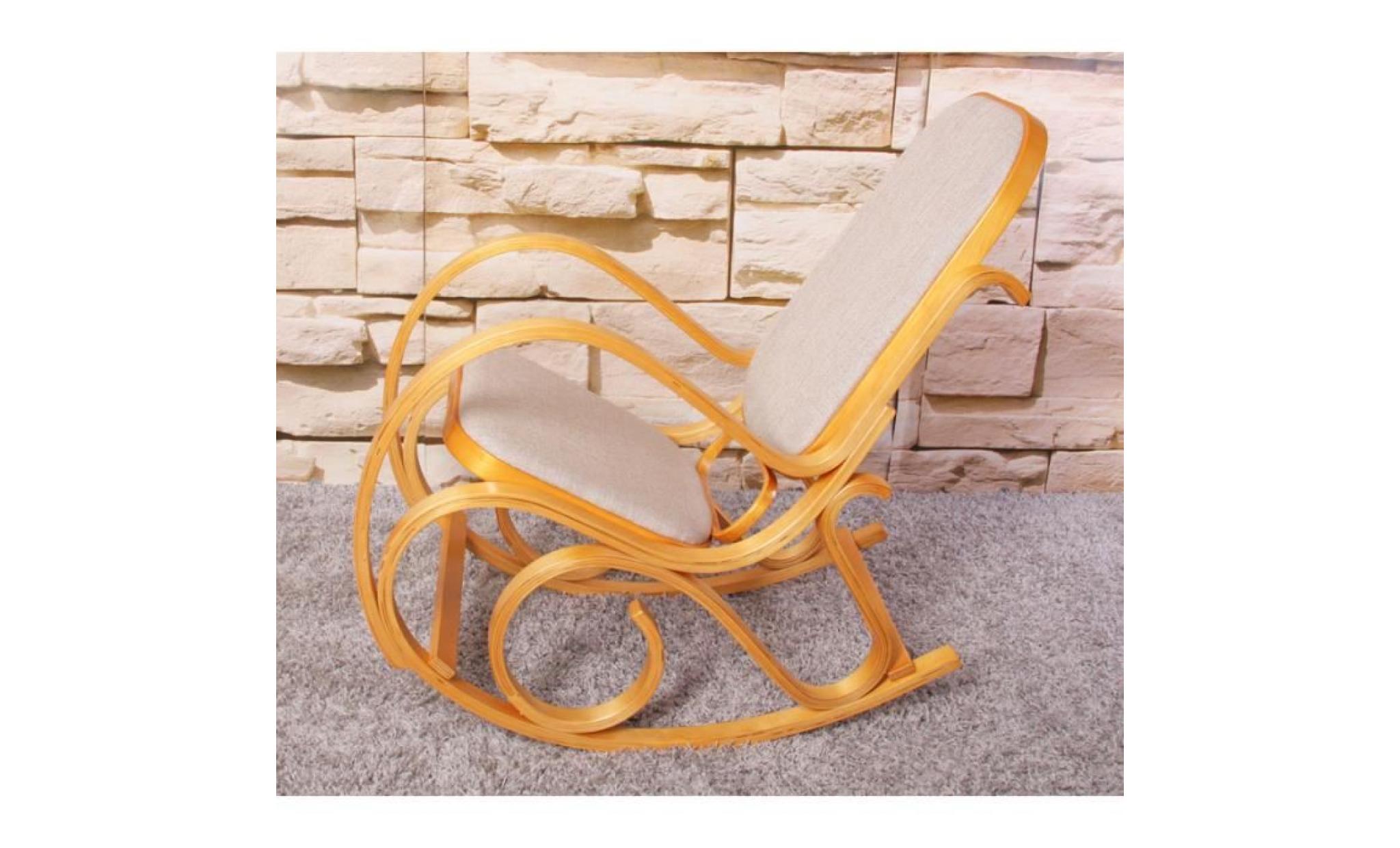 rocking chair, fauteuil à bascule m41, imitation chêne, tissu beige pas cher