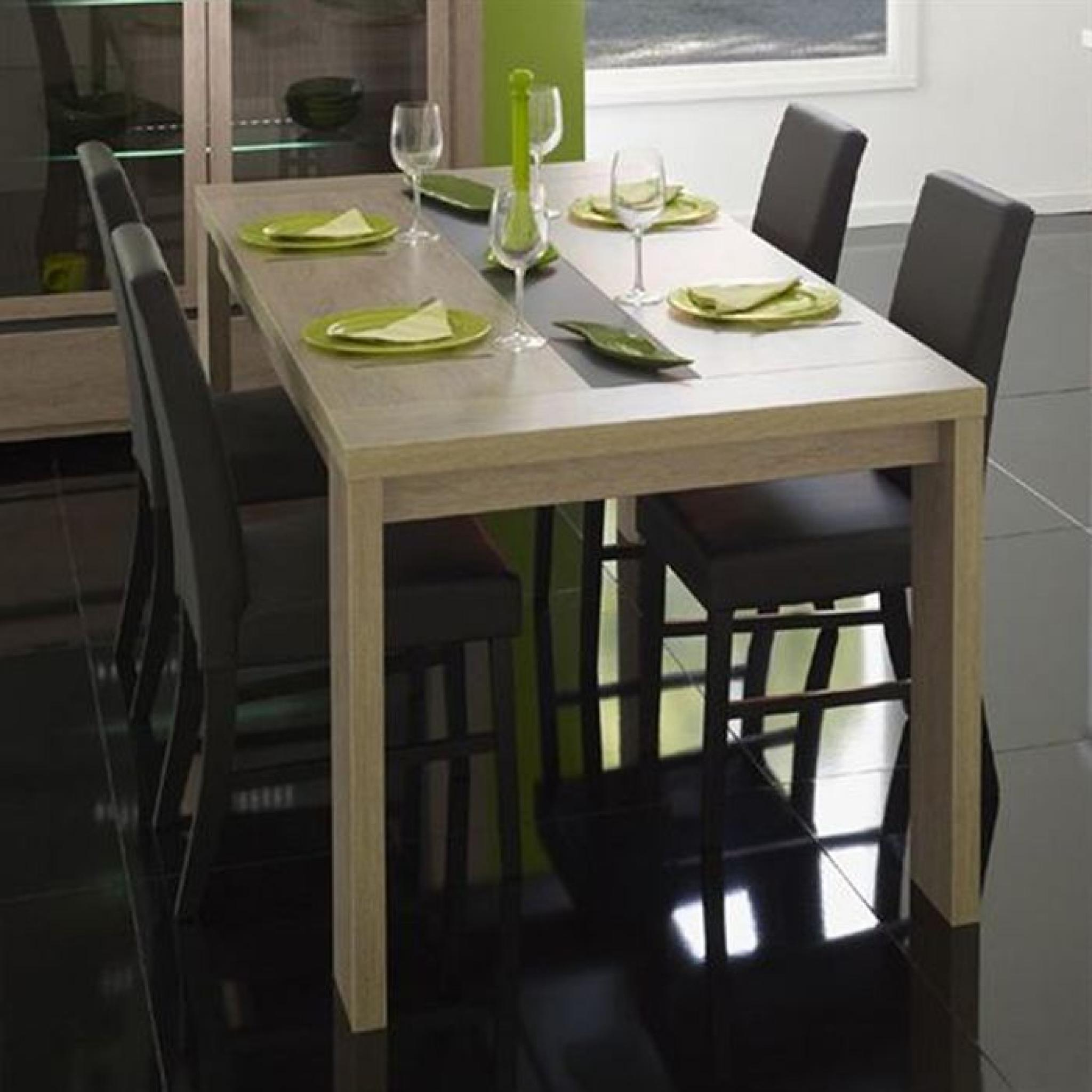 ROMA Table à manger 190cm Coloris chêne cendré et verre mat gris