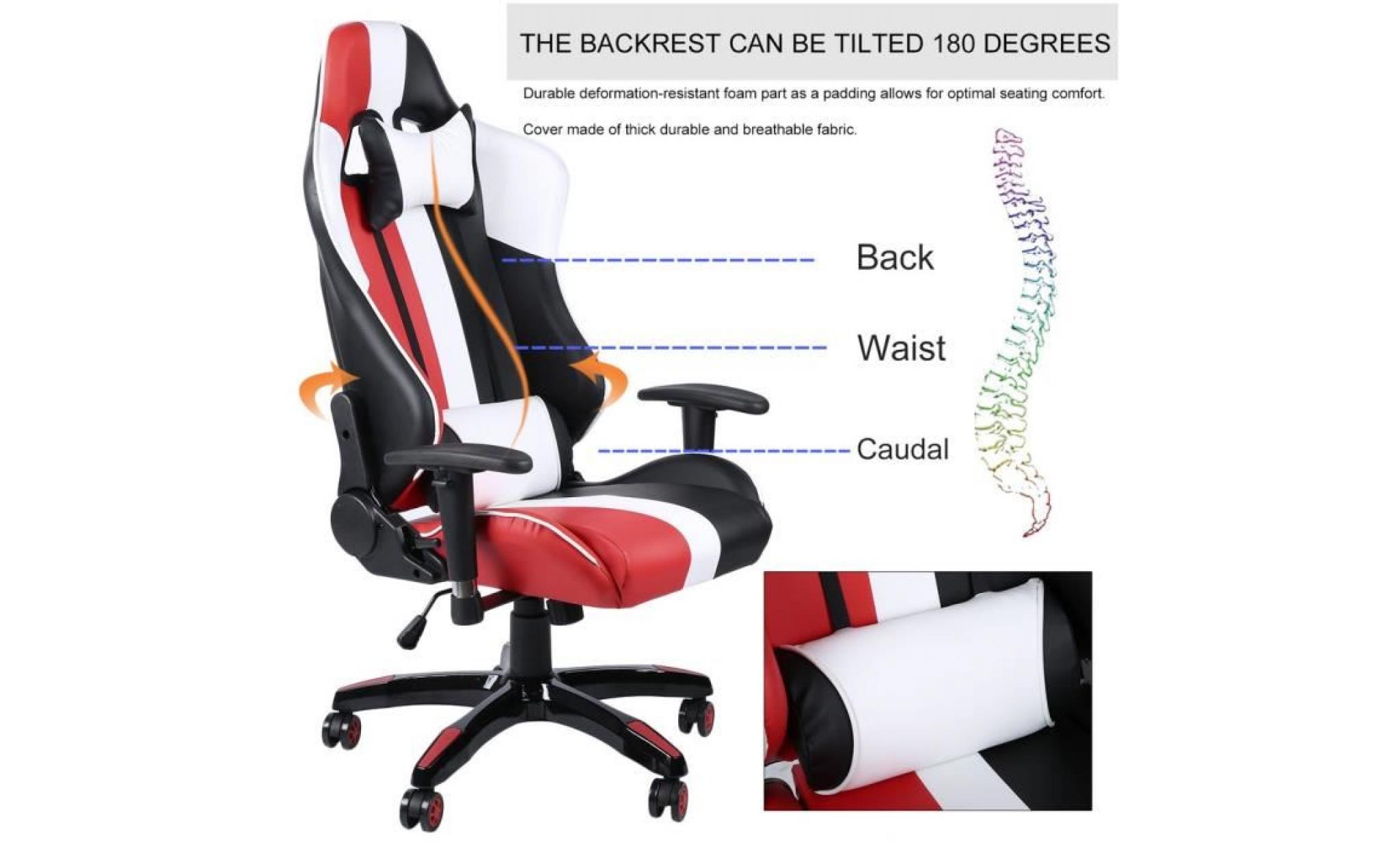 rouge+blanc+noir style moderne mélange fauteuil chaise de jeu pu cuir luxe cybercafé reins protection pas cher