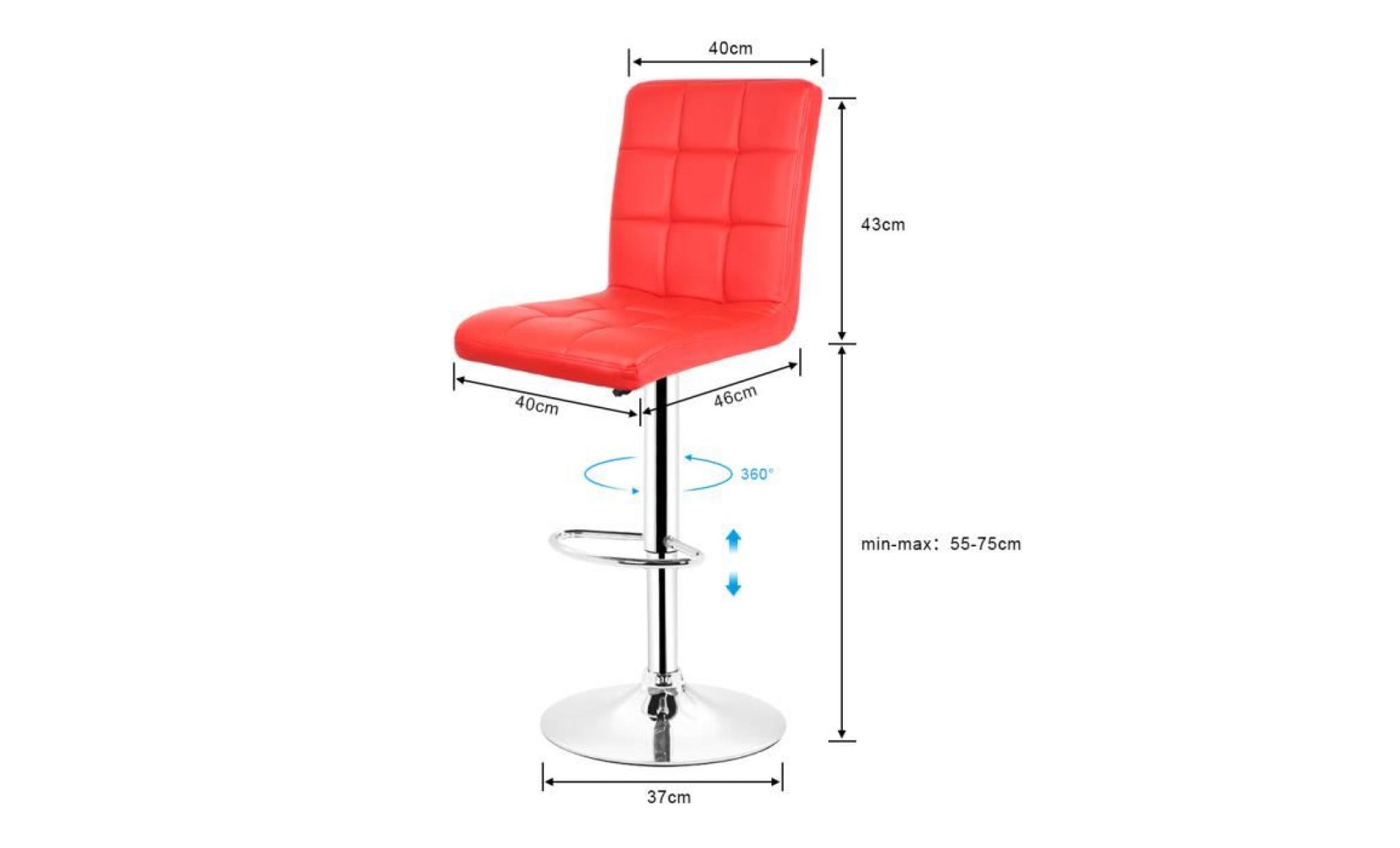 rouge lot de 2 tabourets de bar pu chaise de bar  hauteur réglable   confortable et élégant pas cher