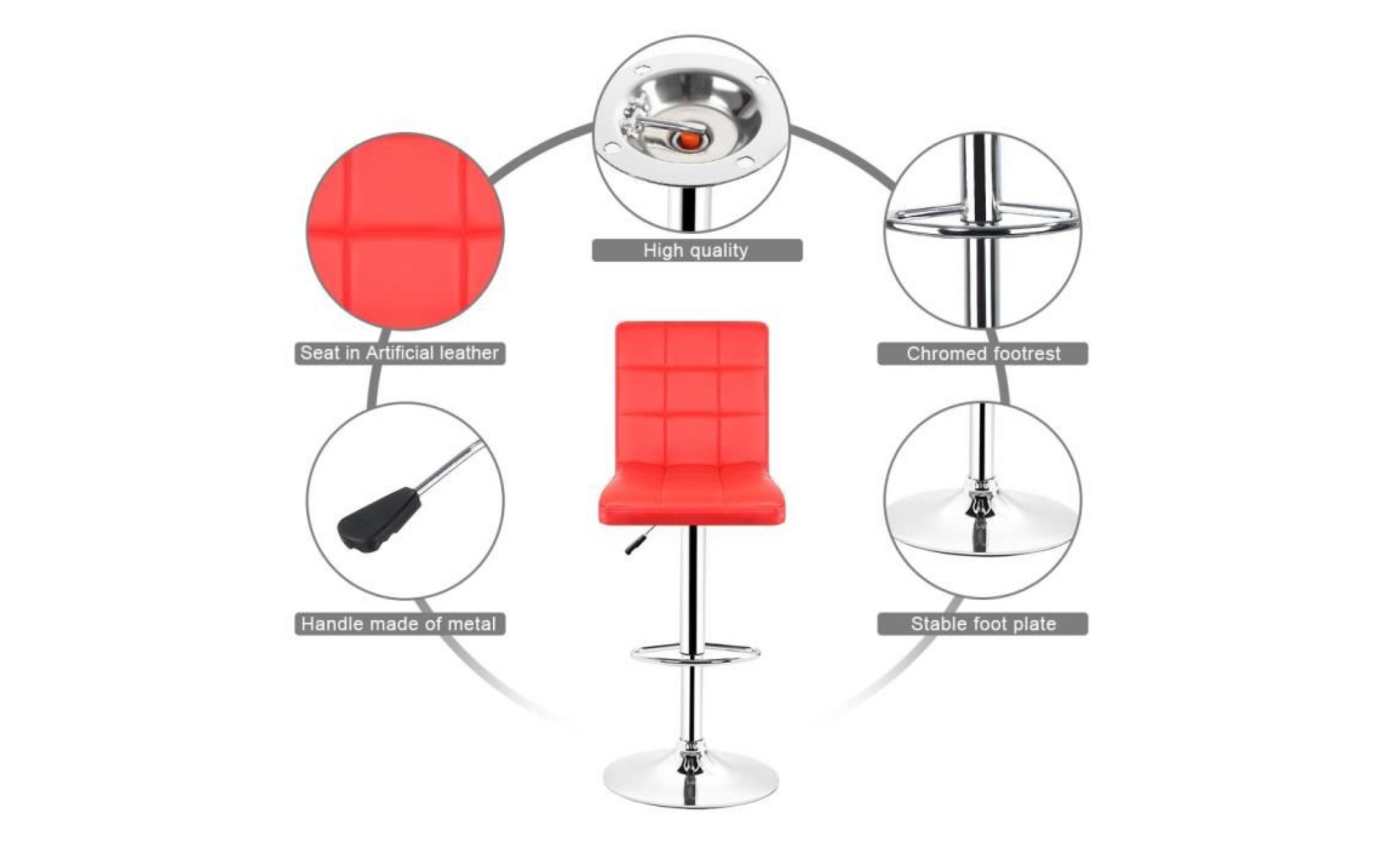 rouge lot de 2 tabourets de bar pu chaise de bar  hauteur réglable   confortable et élégant pas cher