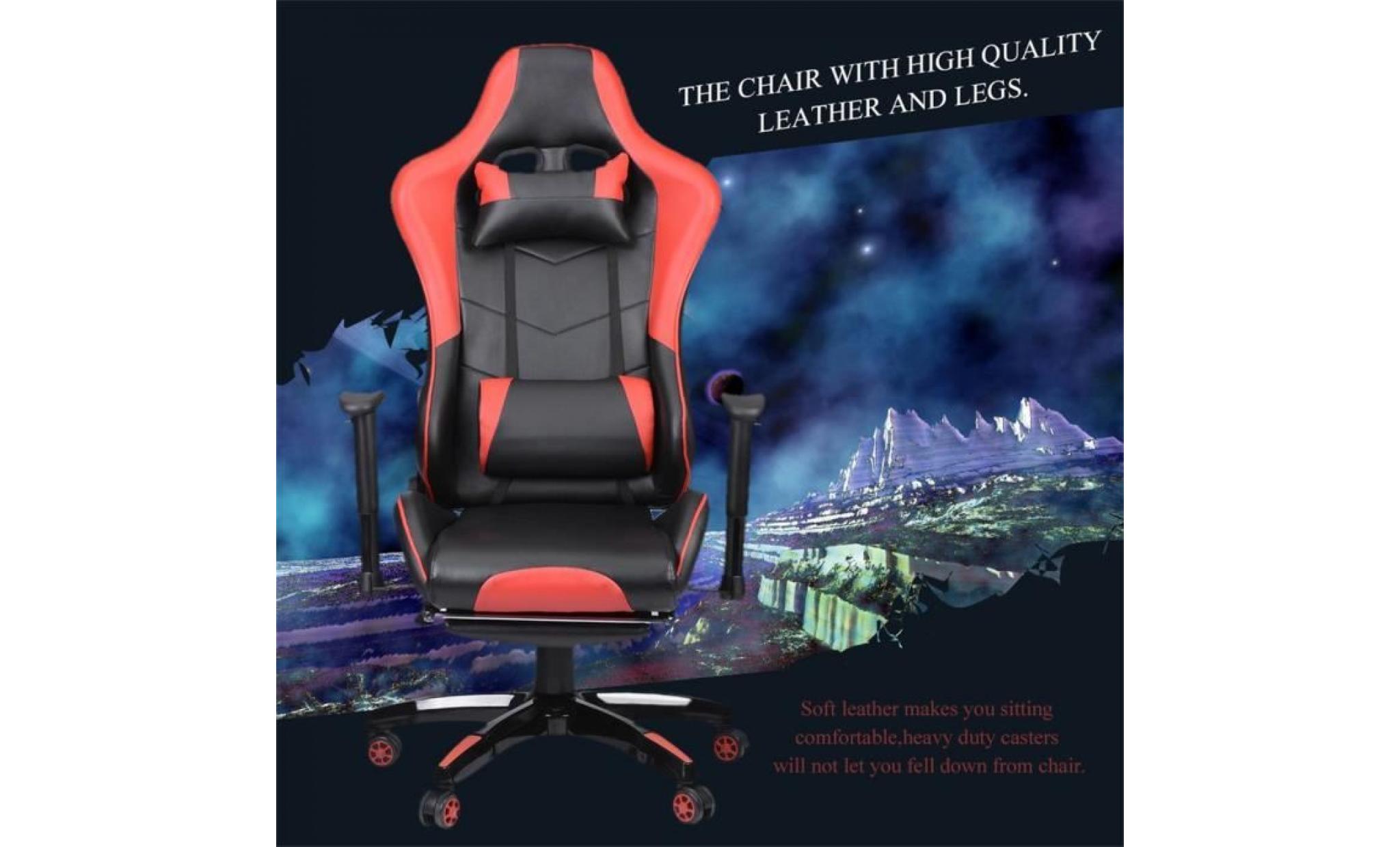 rouge noir fauteuil gamer live chaise pivotante 135°hauteur réglable luxe avec repose pied