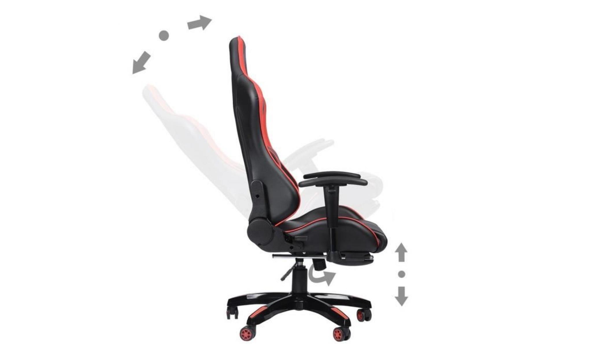 rouge noir fauteuil gamer live chaise pivotante 135°hauteur réglable luxe avec repose pied pas cher