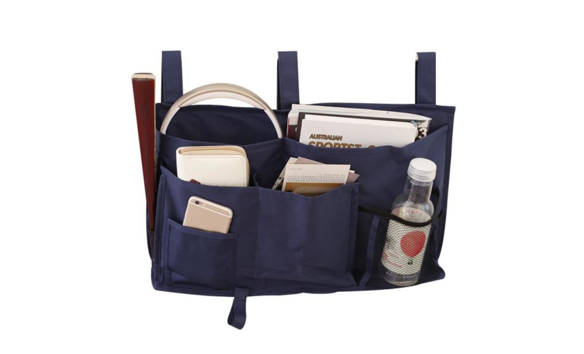 sac de rangement portatif à poches multiples à accrocher au chevet porte organisateur de poche, bleu marine