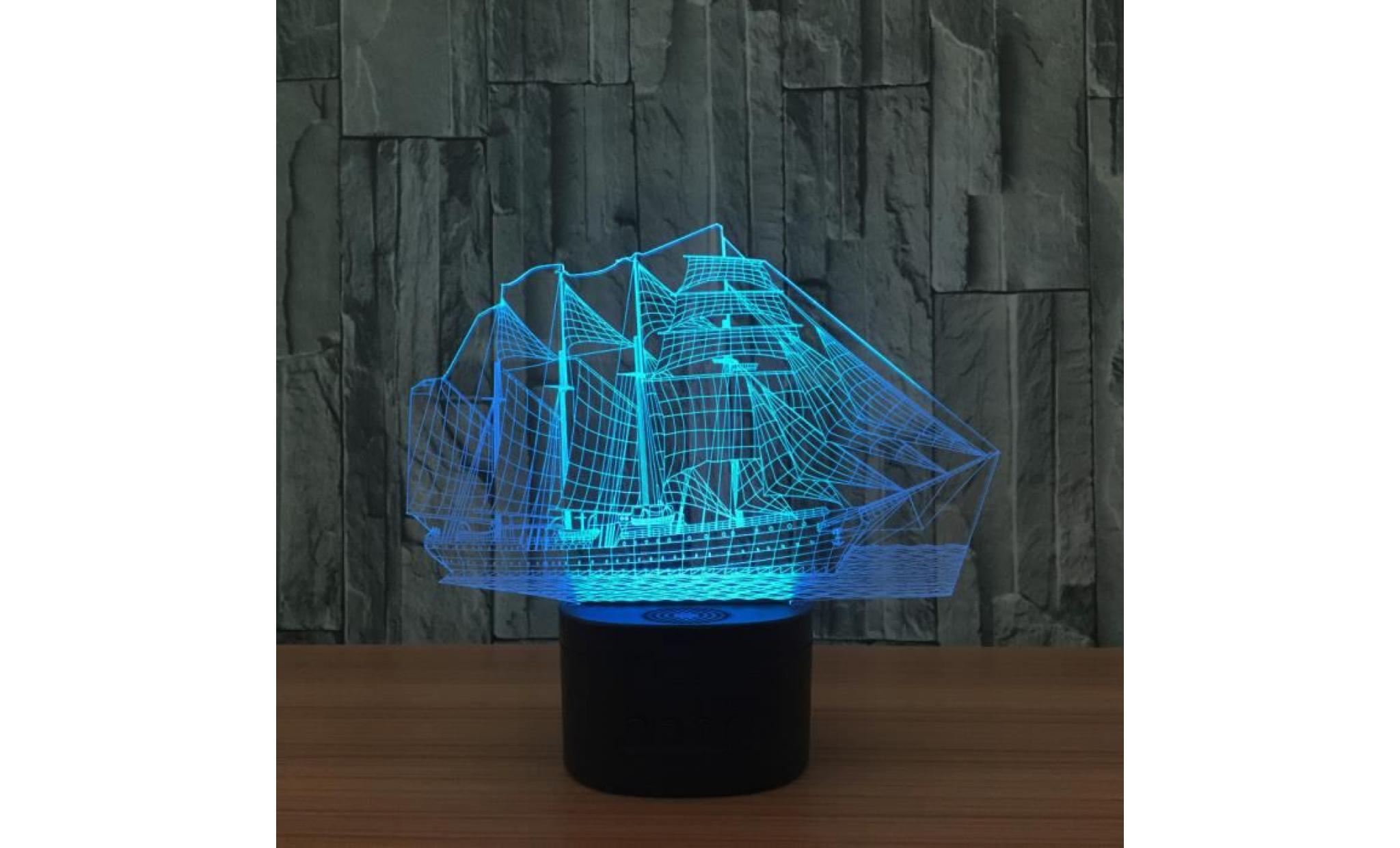sailboat 3d illusion led night light 7 color touchswitch table desk lamp gift pageare1712 pageare1712 pas cher