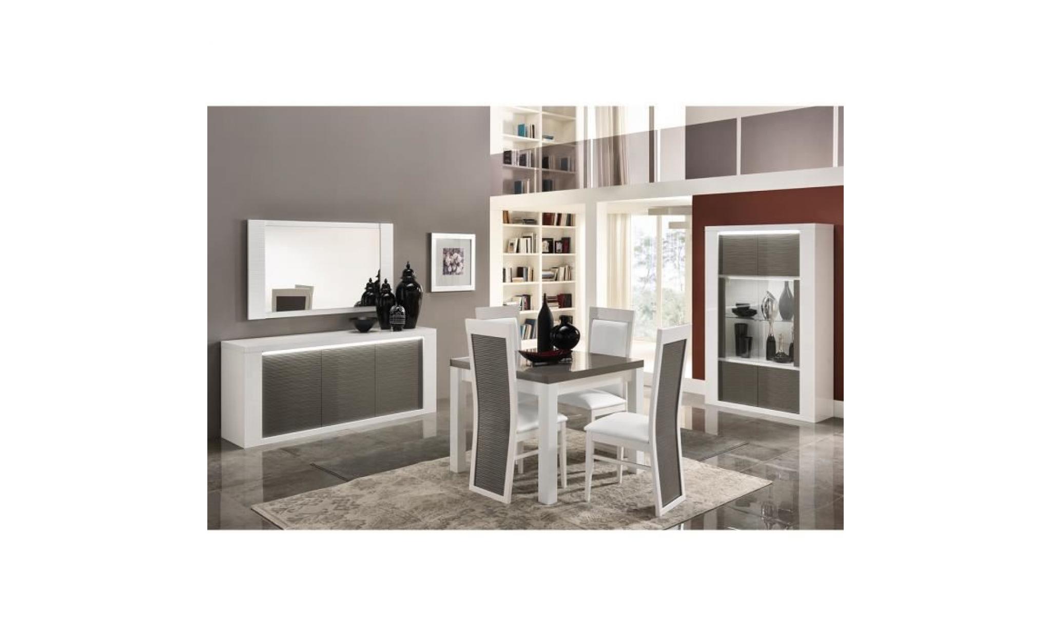 ensemble salle à manger avec table carrée coloris blanc et gris laqué brillant