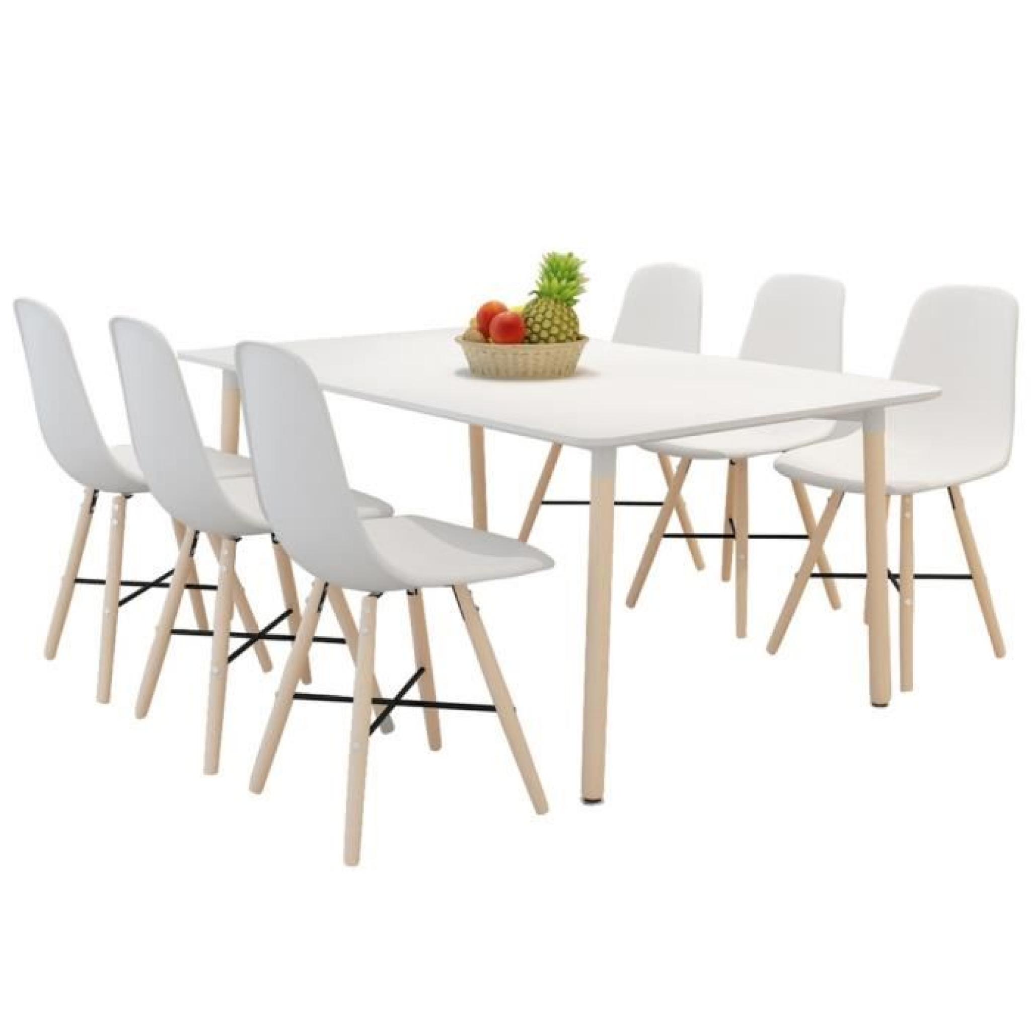 Salle à manger blanche 1 table rectangulaire + 6 chaises sans accoudoirs MAJA+ pas cher