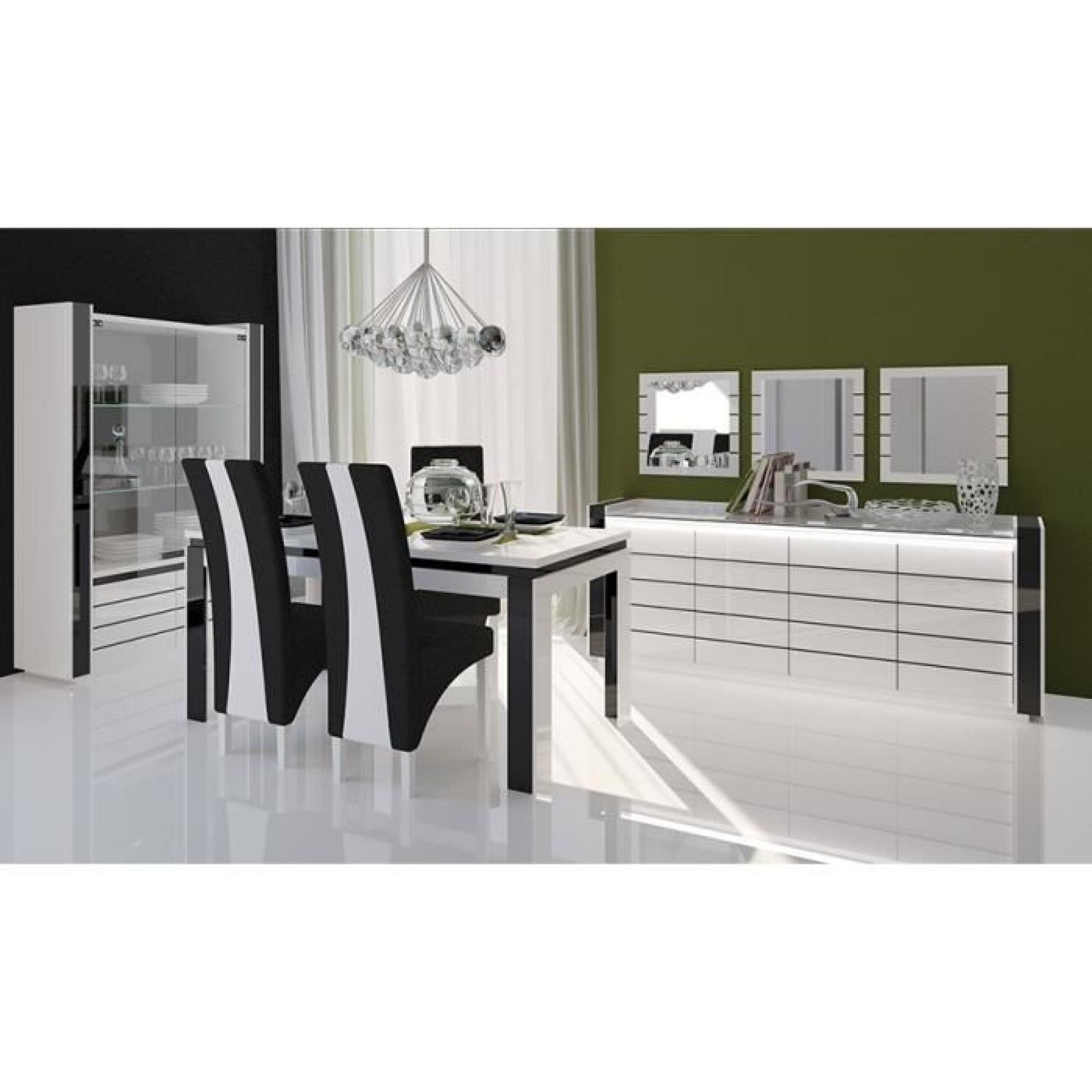 Salle à manger complète blanc et noir laqué design ERICA Table 160