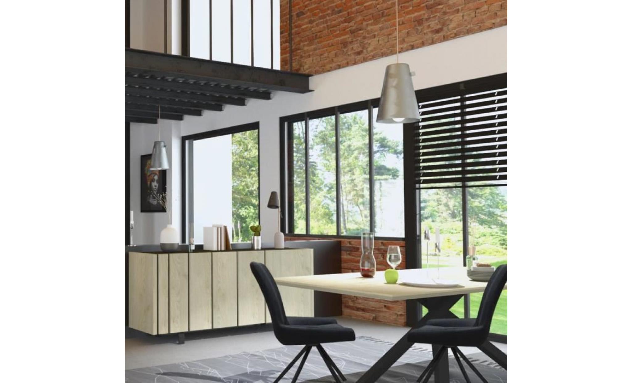 salle à manger industrielle couleur bois et effet béton kara marron l 200 x p 100 x h 74 cm