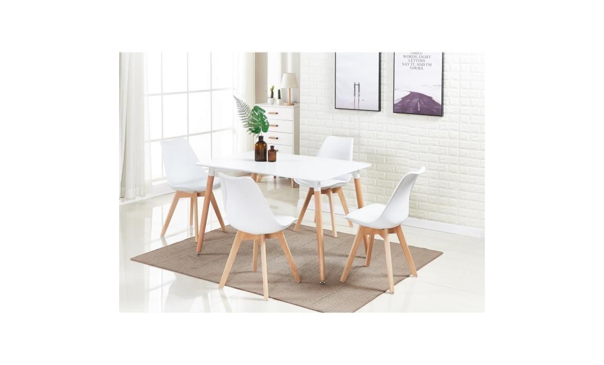 ensemble table de salle à manger complet   table blanche + 4 chaises blanches   design scandinave   cuisine, salon, bureau pas cher
