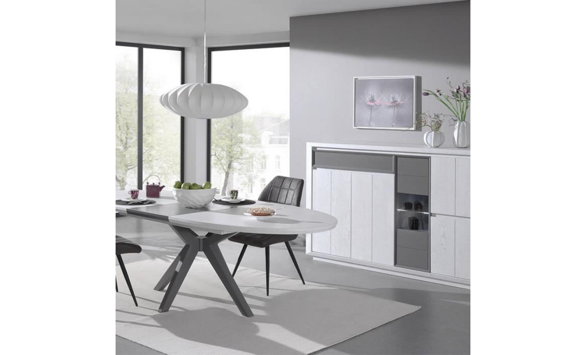 salle à manger moderne couleur bois blanc et gris artic avec éclairage 200 cm 150 cm
