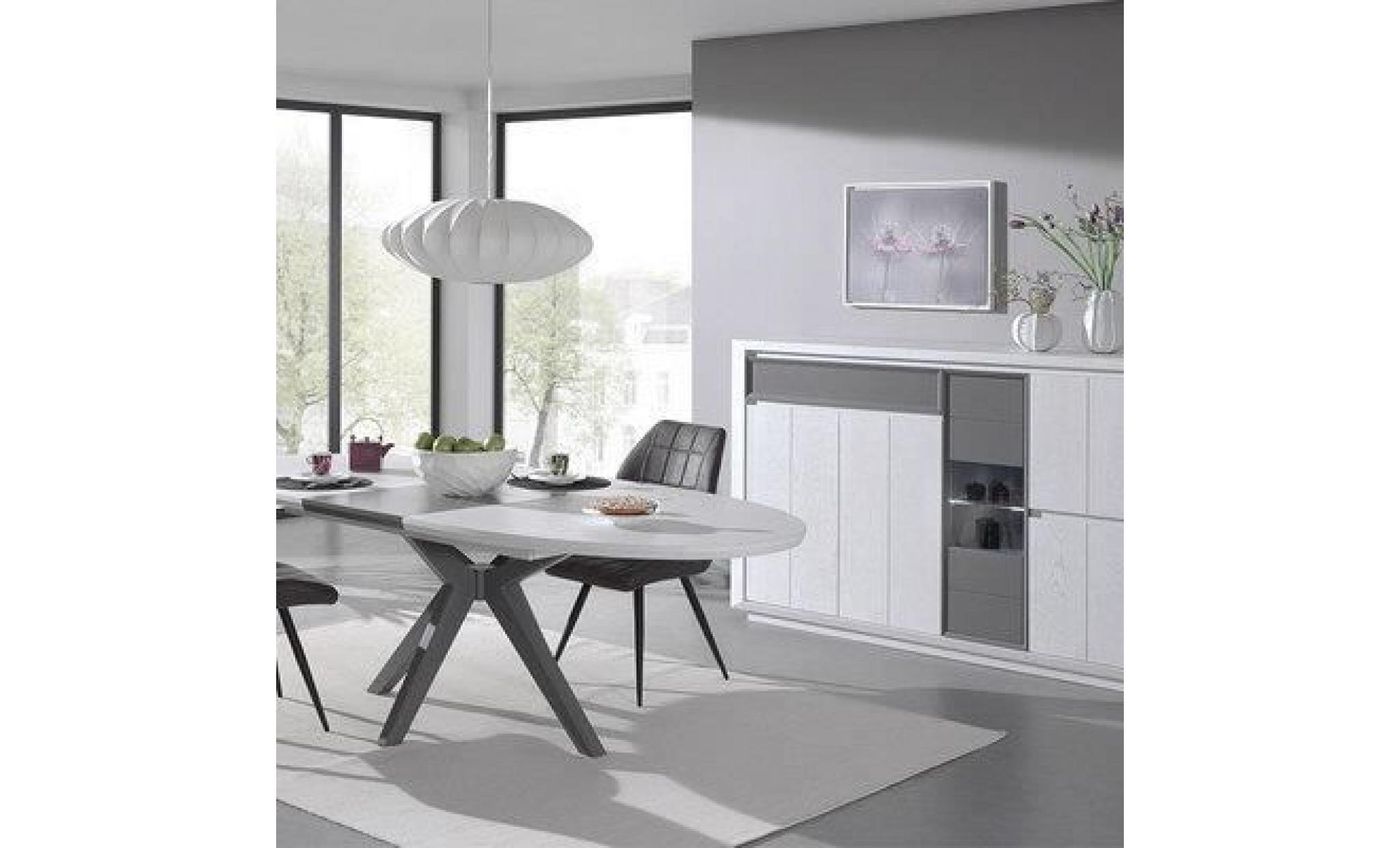 salle à manger moderne couleur bois blanc et gris artic sans éclairage 130 cm 200 cm pas cher