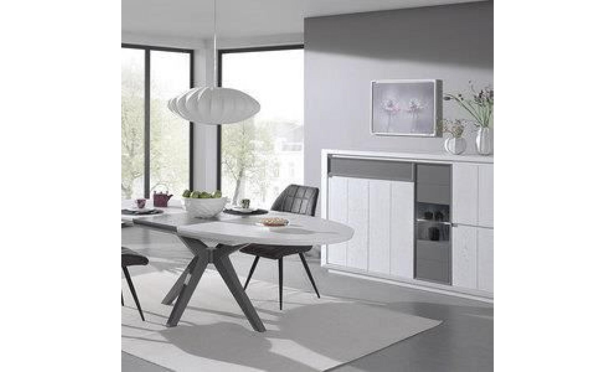 salle à manger moderne couleur bois blanc et gris artic avec éclairage 200 cm 150 cm pas cher