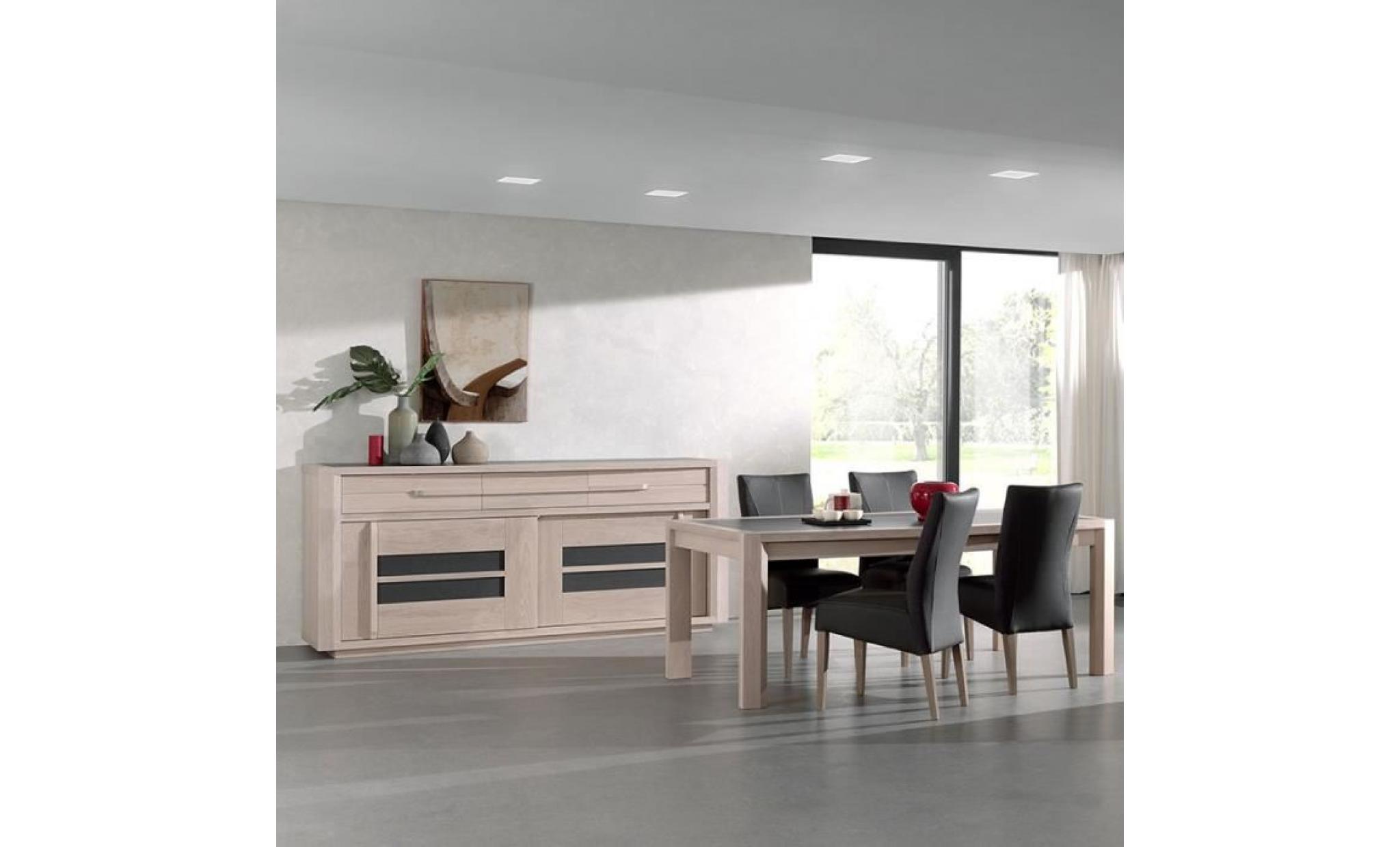 salle à manger moderne couleur bois et gris cassandre avec éclairage 180 cm