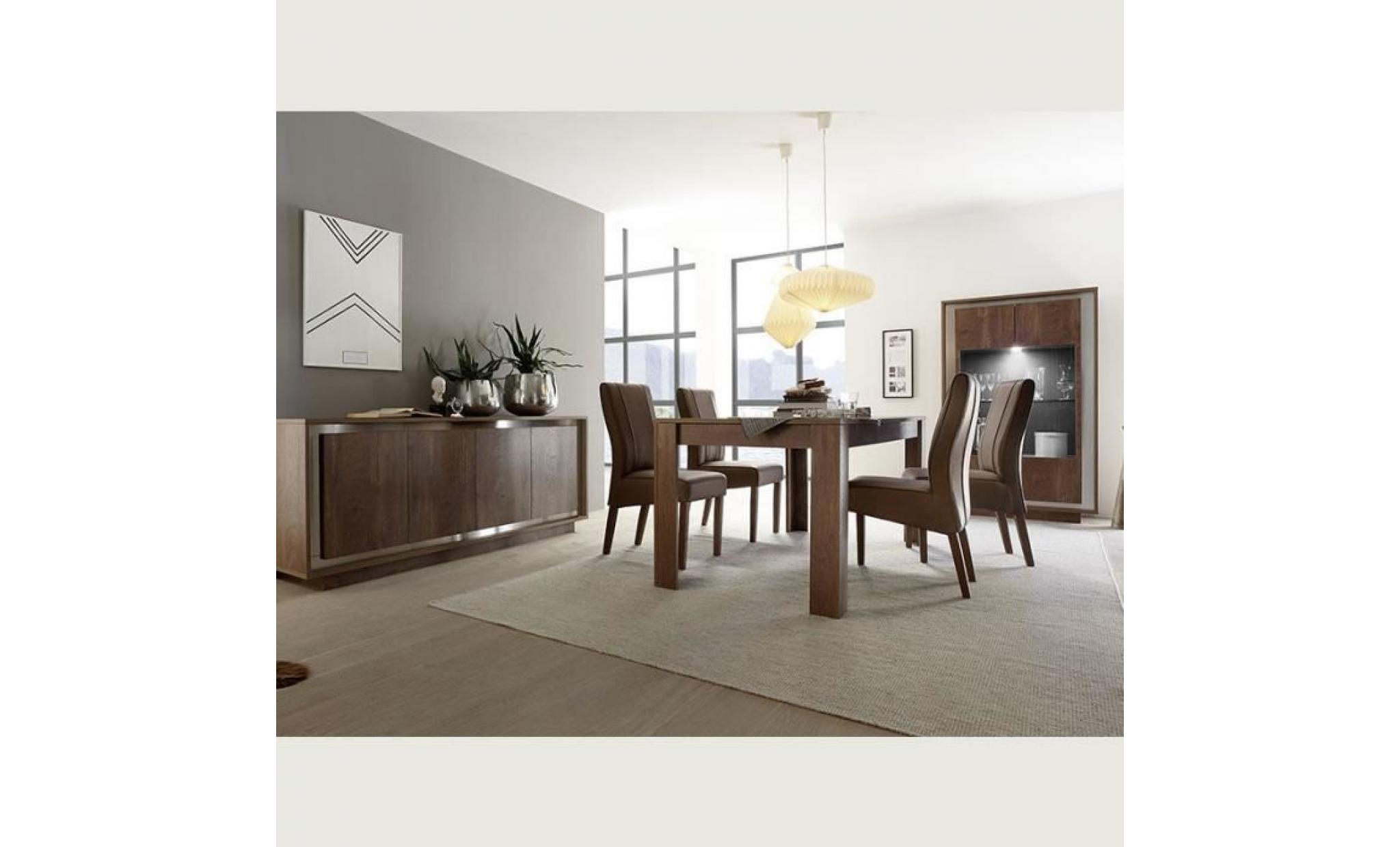 salle à manger moderne couleur bois et inox erine 180 cm avec 1 rallonge 180 cm