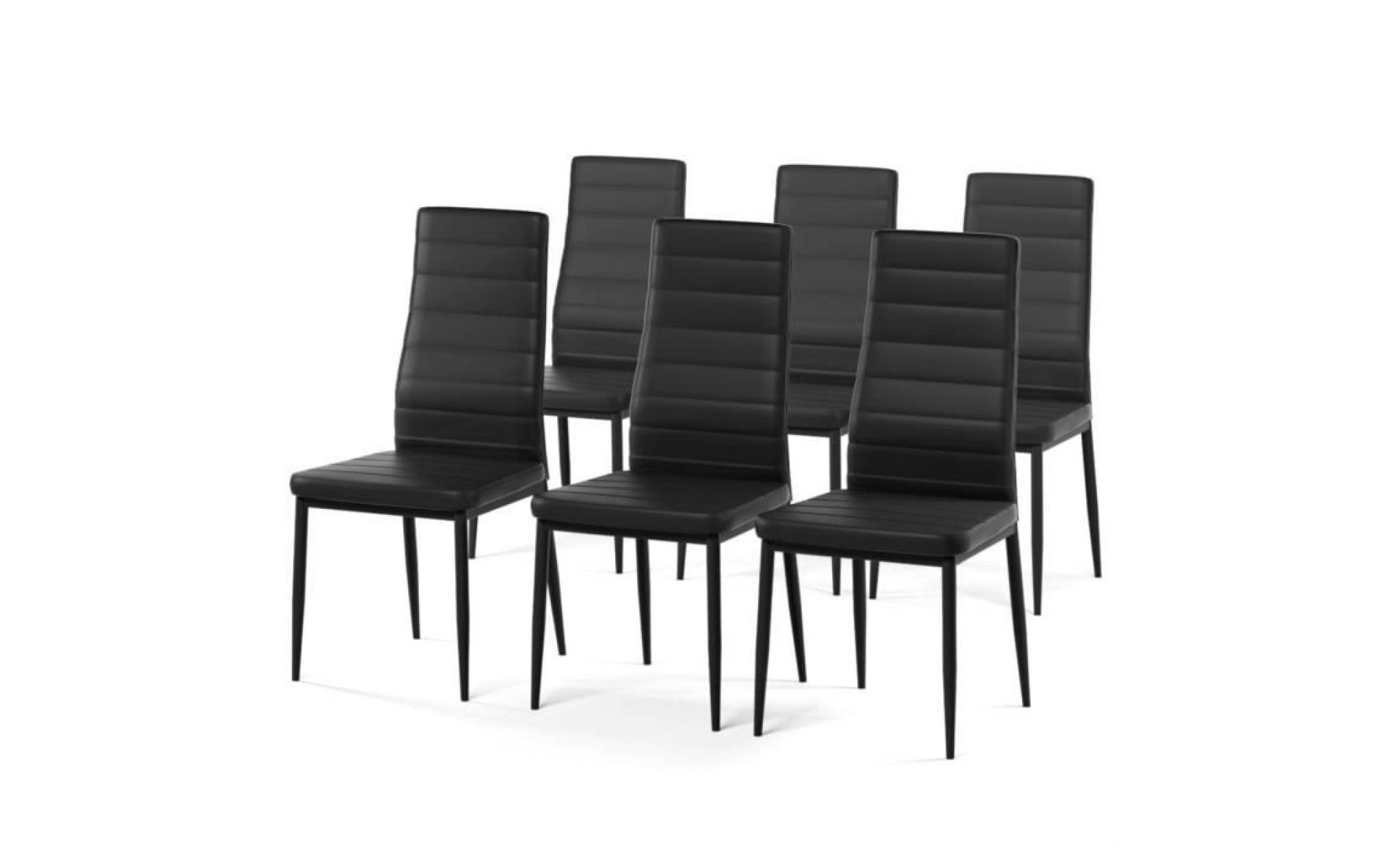 sam lot de 6 chaises de salle à manger en simili noir   style contemporain   l 50 x p 44 cm