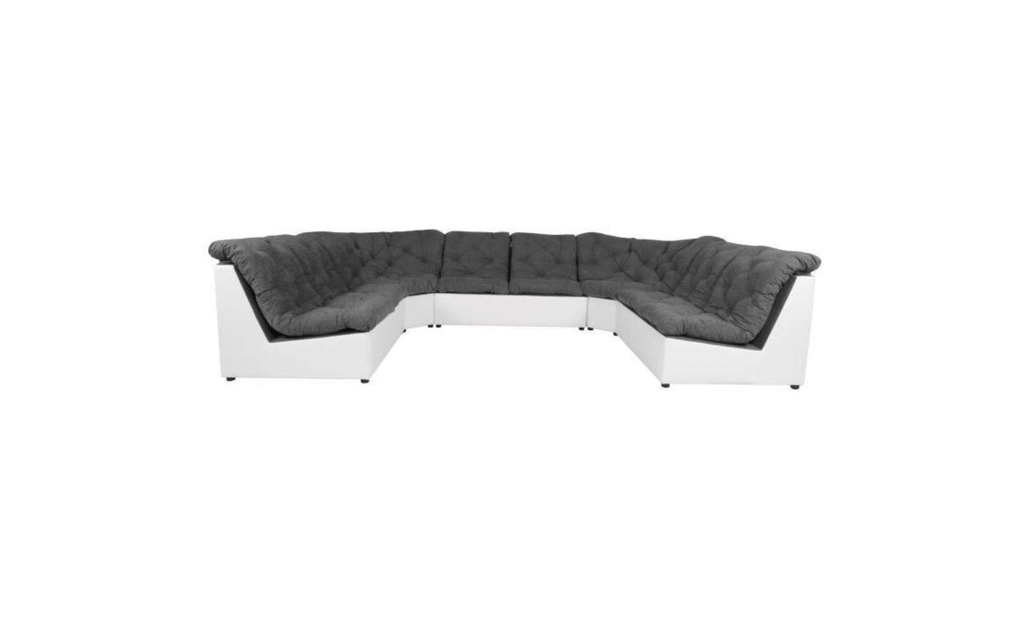 scala canapé d'angle panoramique 8 places   tissu gris et simili blanc   contemporain   l 372 x p 253   253 cm