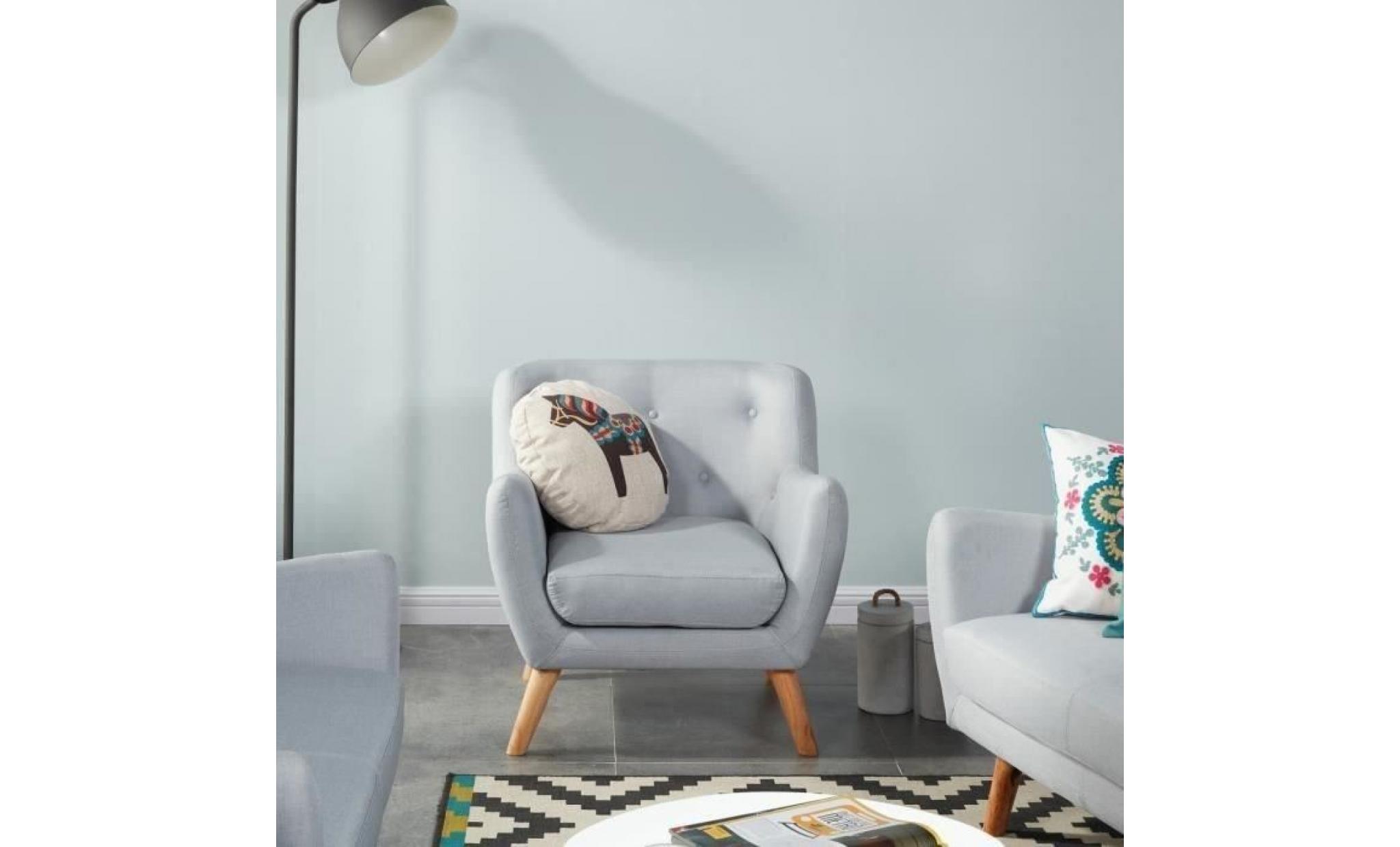 scandi fauteuil scandinave en tissu chiné   gris clair  l 79 x p 82 cm pas cher