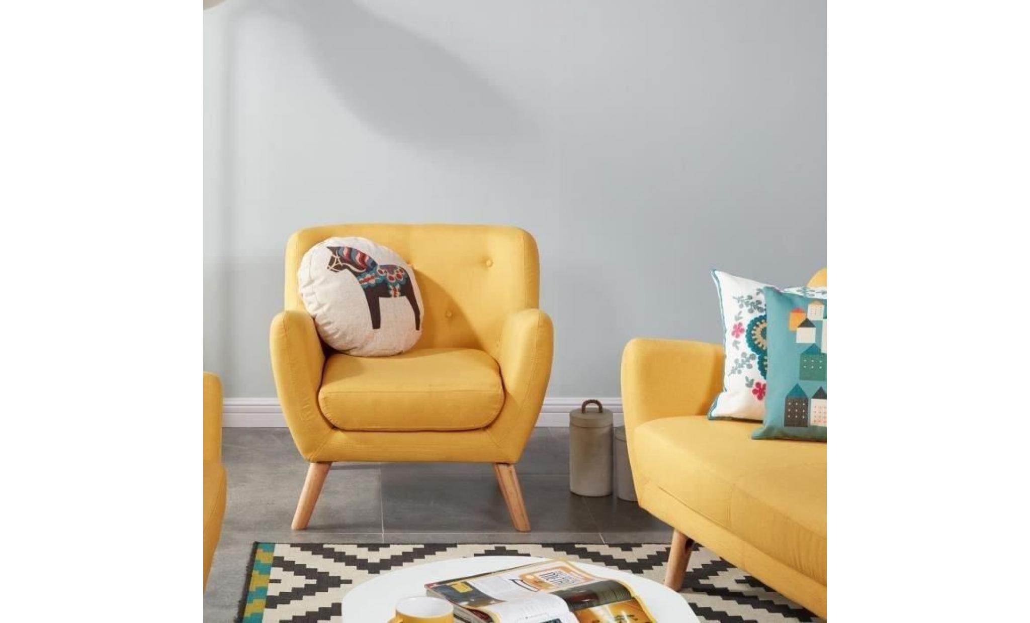 scandi fauteuil scandinave en tissu chiné   jaune   l 79 x 82 cm pas cher