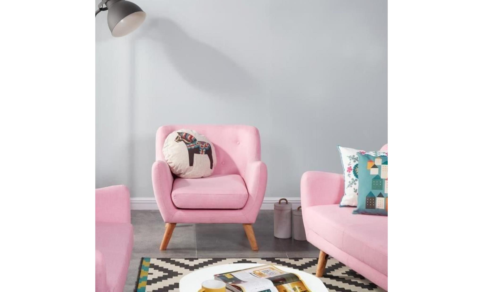 scandi fauteuil scandinave en tissu chiné   rose   l 79 x p 82 cm pas cher