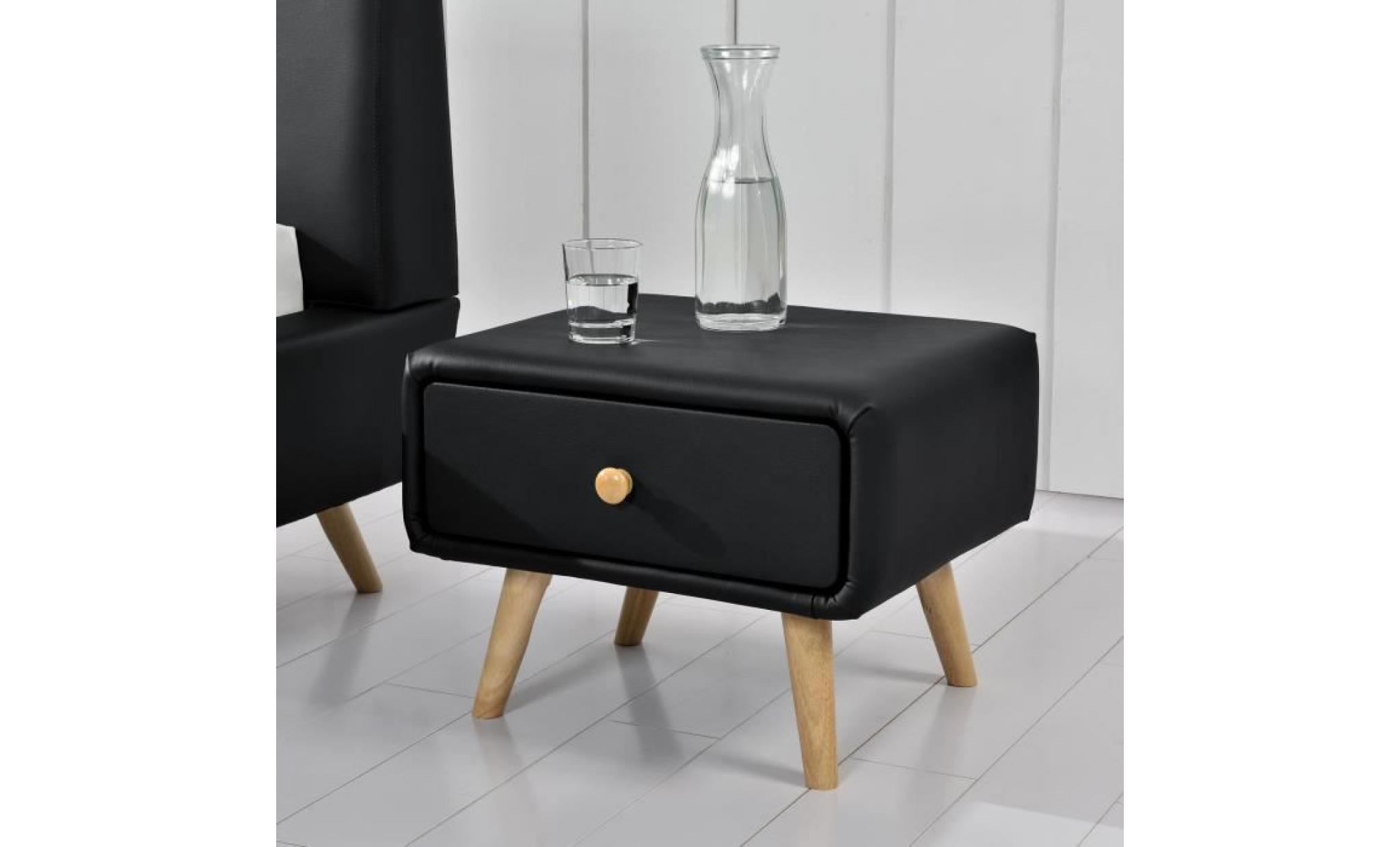 scandi noir : table de chevet scandinave noir avec 1 tiroir et 4 pieds en bois