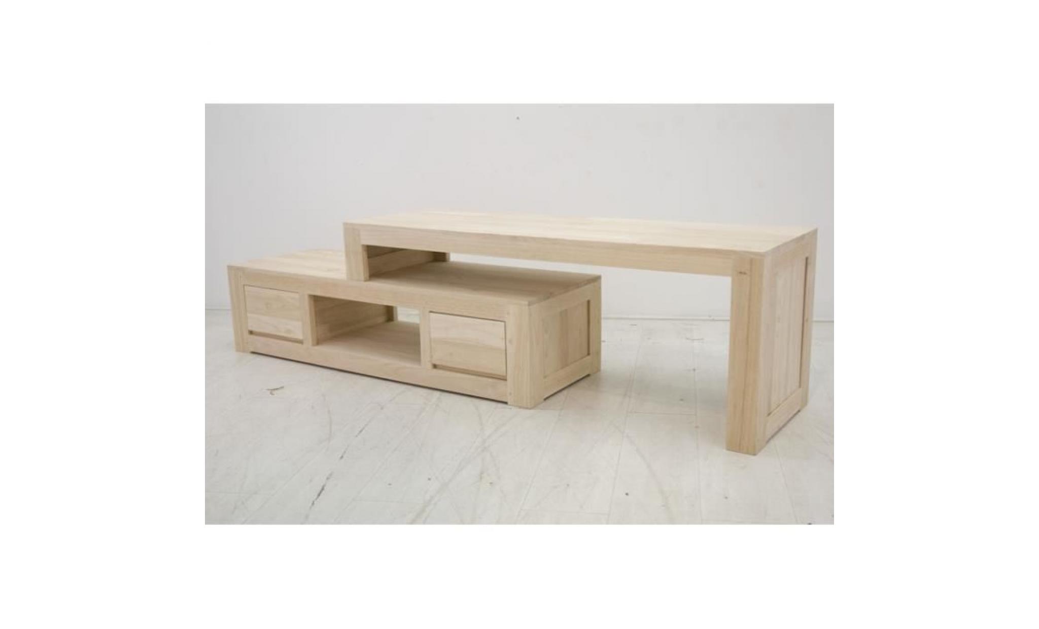 scandinave   meuble tv 2 parties coulissantes extensible 2 tiroirs sami      finition : bois brut   hévéa bois brut